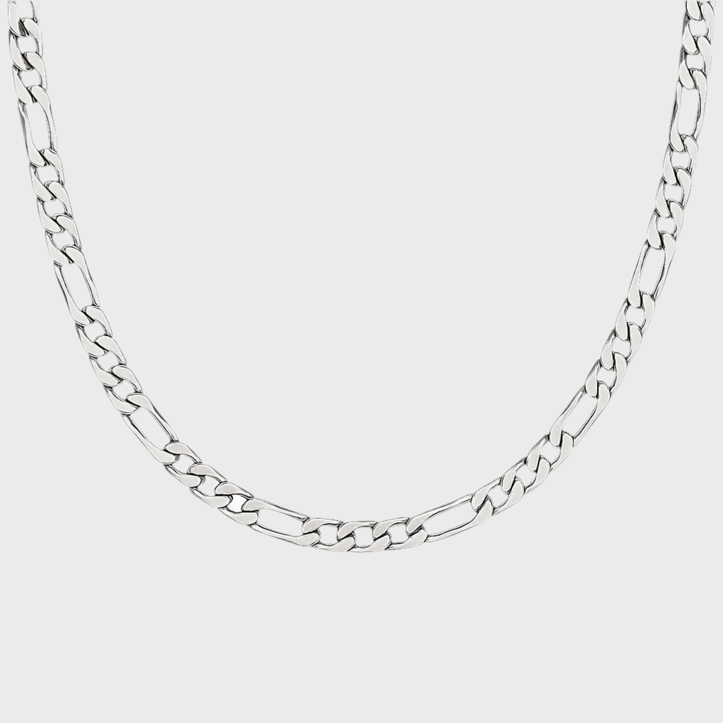 Clean Figaro Kette - 5 mm Weissgold – Hochwertiger Schmuck aus rostfreiem Edelstahl & Titanium Steel mit funkelnden Zirkonia-Steinen, wasserfest & kratzfest – ideal für den Alltag