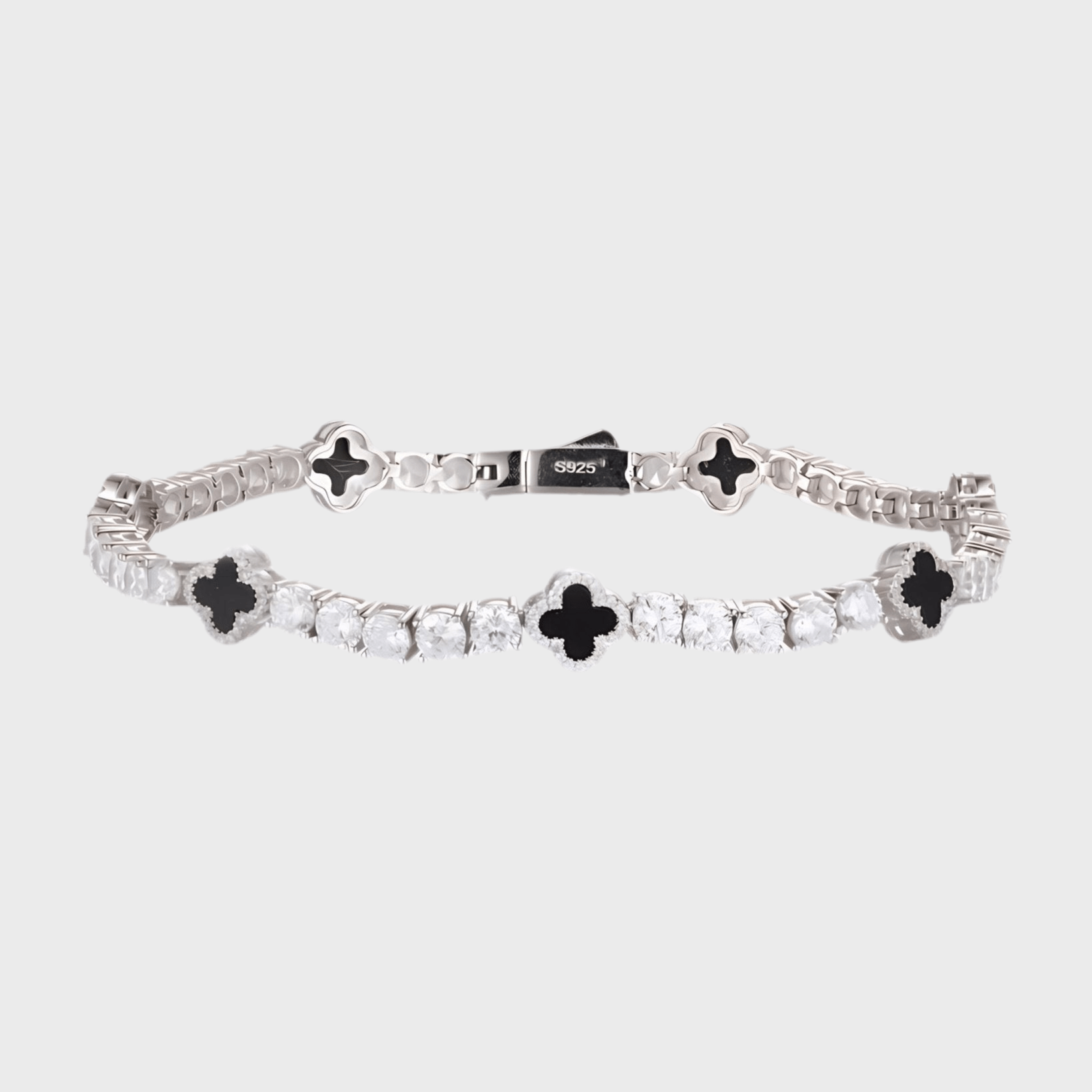 Moissanite Black Clover Tennis Armband S925 - Weissgold – Exklusiver Schmuck aus 925 Sterling Silber mit brillantem Silberglanz, optional veredelt mit VVS Moissanite Steinen – edel, hautverträglich & anlaufgeschützt