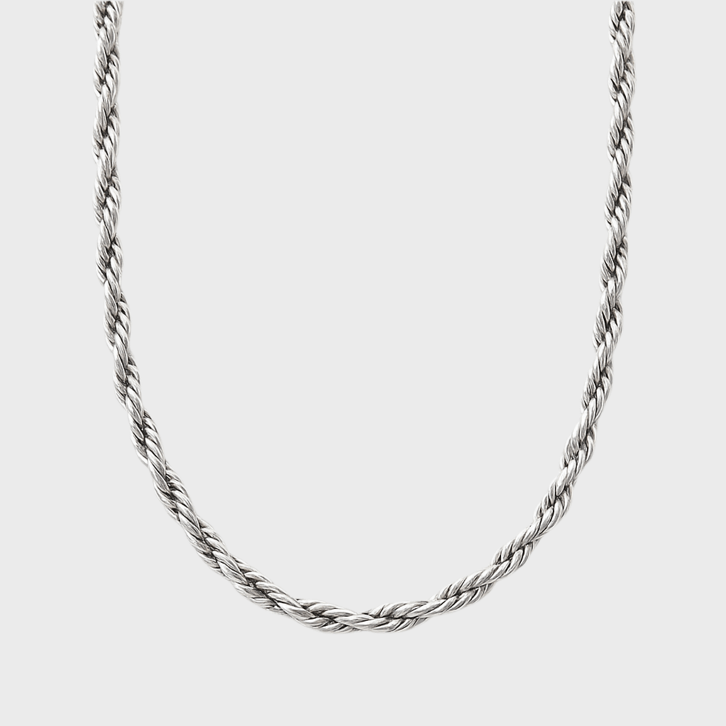 Clean Rope Kette - 3 mm Weissgold – Hochwertiger Schmuck aus rostfreiem Edelstahl & Titanium Steel mit funkelnden Zirkonia-Steinen, wasserfest & kratzfest – ideal für den Alltag