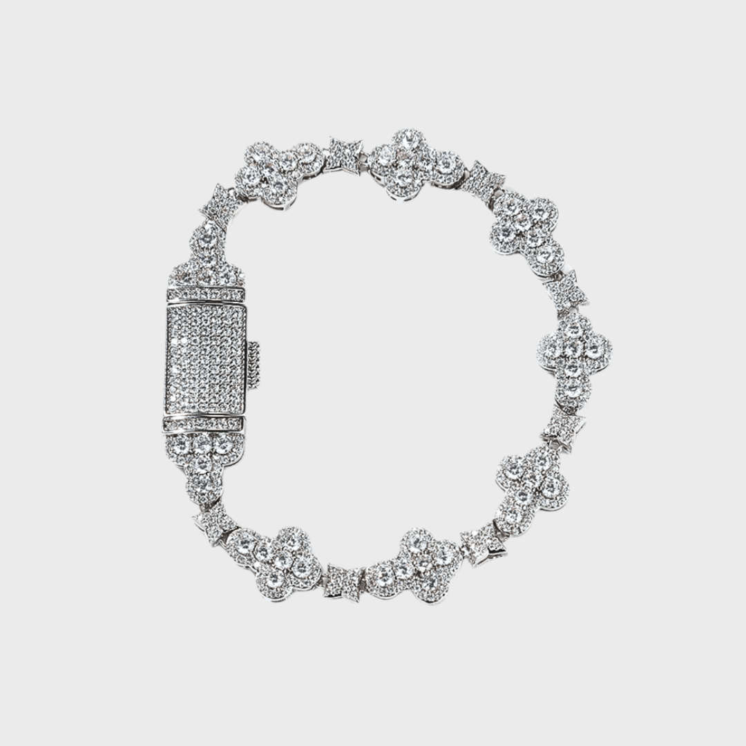 Iced Crossflower Armband – Weissgold – Hochwertiger Schmuck aus rostfreiem Edelstahl & Titanium Steel mit funkelnden Zirkonia-Steinen, wasserfest & kratzfest – ideal für den Alltag