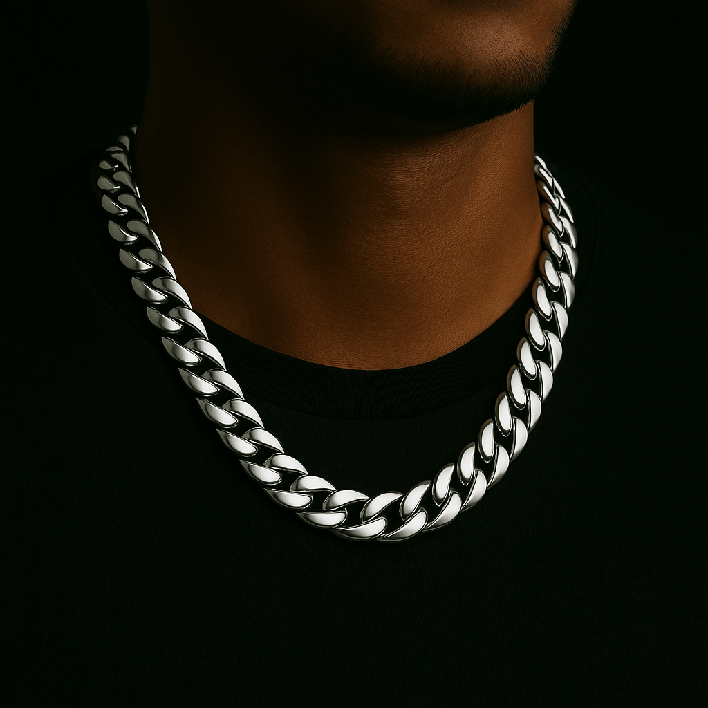 Clean Cubana Kette - 12 mm Weissgold – Hochwertiger Schmuck aus rostfreiem Edelstahl & Titanium Steel mit funkelnden Zirkonia-Steinen, wasserfest & kratzfest – ideal für den Alltag