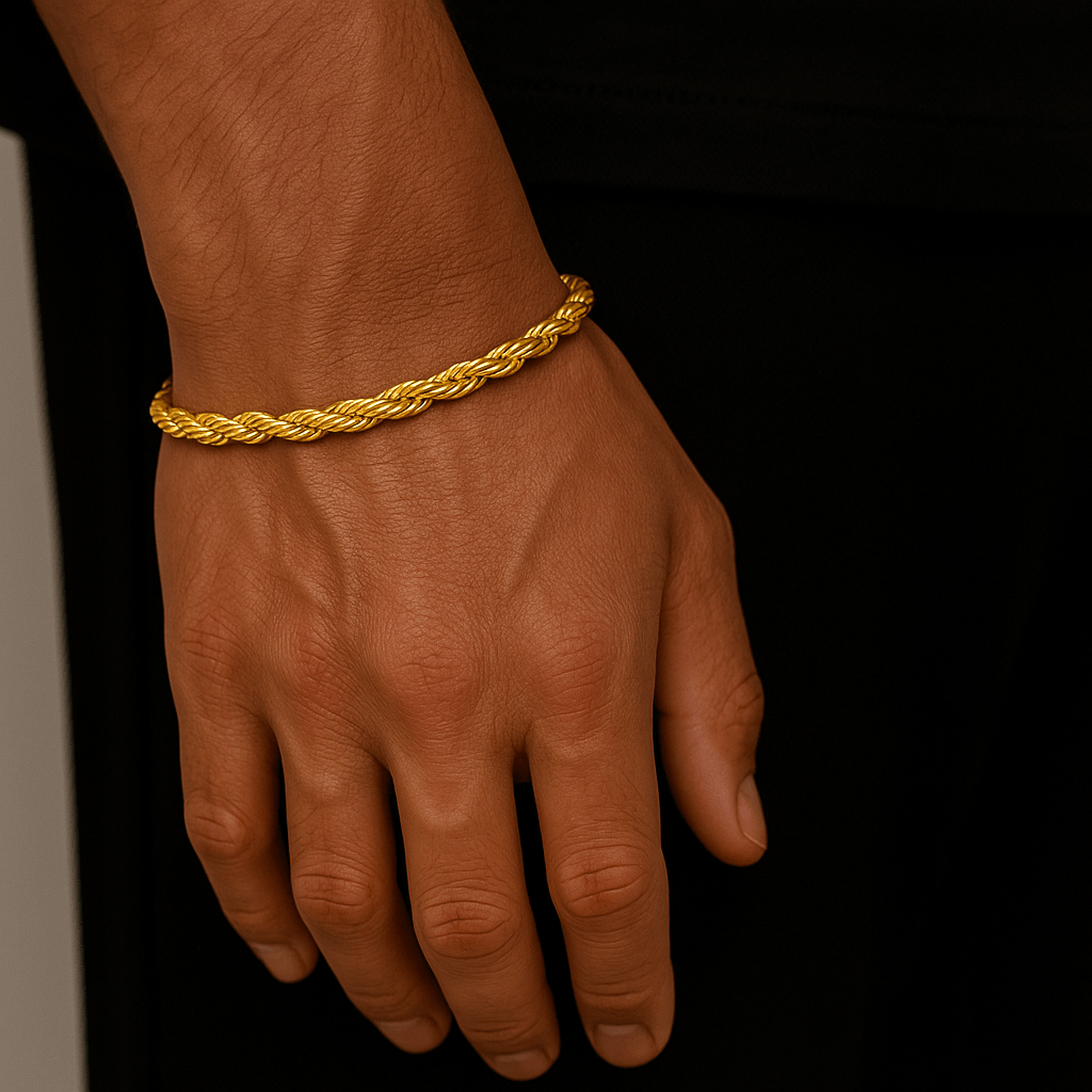 Clean Rope Armband - 6 mm 18K vergoldet – 18K vergoldeter Schmuck aus Edelstahl & Titanium Steel mit funkelnden Zirkonia-Steinen, wasserfest, farbbeständig & ideal für den Alltag