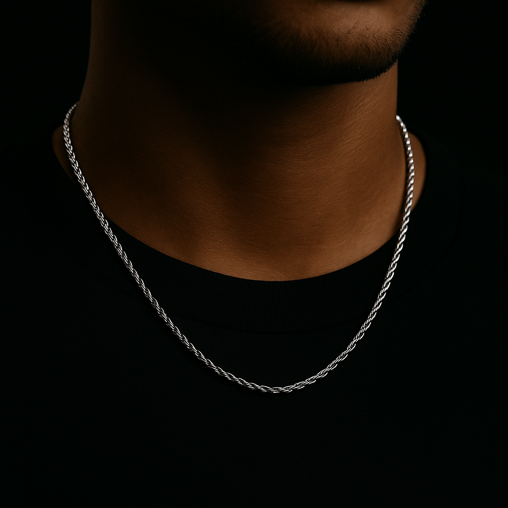 Clean Rope Kette - 3 mm Weissgold – Hochwertiger Schmuck aus rostfreiem Edelstahl & Titanium Steel mit funkelnden Zirkonia-Steinen, wasserfest & kratzfest – ideal für den Alltag