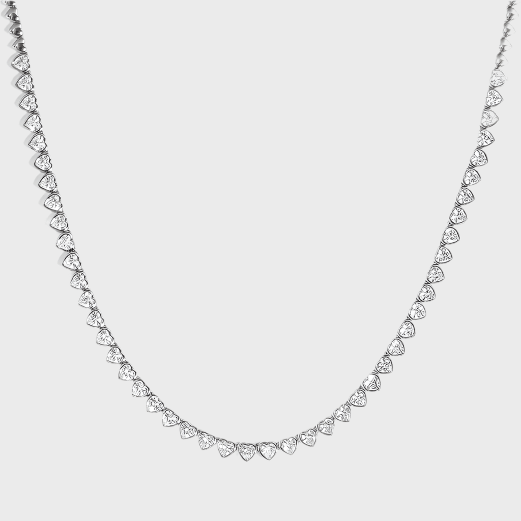 Sparkling Hearts Kette – 4 mm Weissgold-Finish – Hochwertiger Schmuck aus rostfreiem Edelstahl & Titanium Steel mit funkelnden Zirkonia-Steinen, wasserfest & kratzfest – ideal für den Alltag