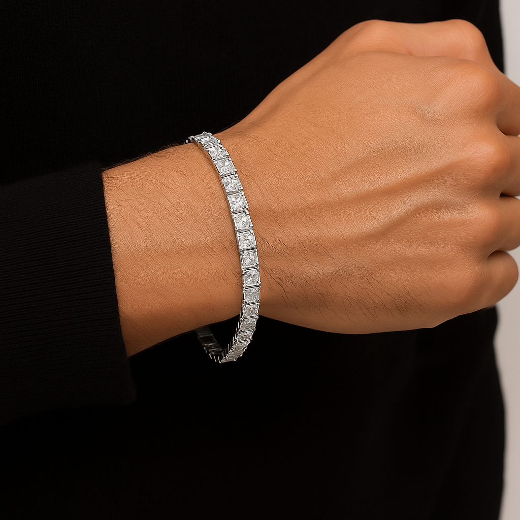 Iced Tennis Baguette Armband - 4 mm Weissgold – hochwertiger Unisex Schmuck aus Weißgold mit Zirkonia | wasserfest & langlebig – Velorys