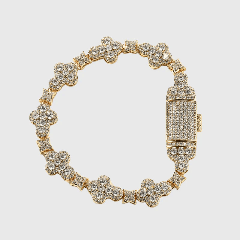 Iced Crossflower Armband – 18k vergoldet – 18K vergoldeter Schmuck aus Edelstahl & Titanium Steel mit funkelnden Zirkonia-Steinen, wasserfest, farbbeständig & ideal für den Alltag