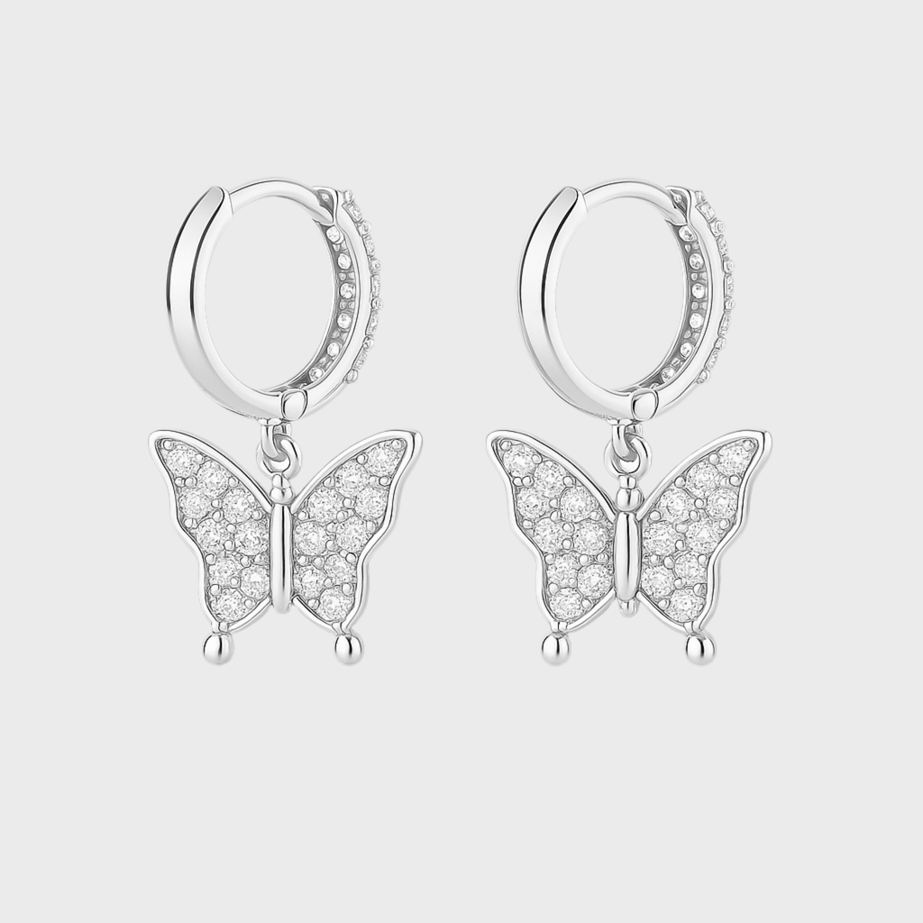 Butterfly Ohrringe - Weissgold – Hochwertiger Schmuck aus rostfreiem Edelstahl & Titanium Steel mit funkelnden Zirkonia-Steinen, wasserfest & kratzfest – ideal für den Alltag
