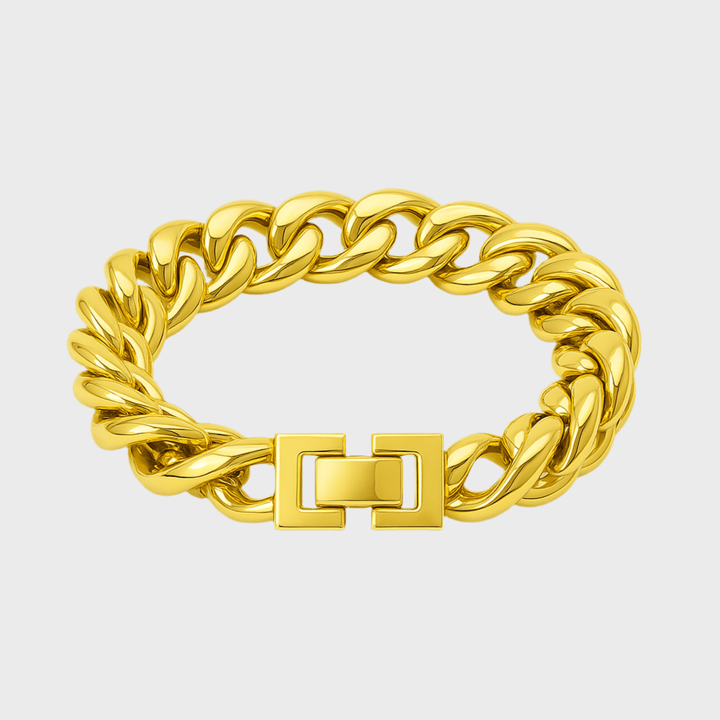 Clean Cubana Armband - 12 mm 18K vergoldet – 18K vergoldeter Schmuck aus Edelstahl & Titanium Steel mit funkelnden Zirkonia-Steinen, wasserfest, farbbeständig & ideal für den Alltag