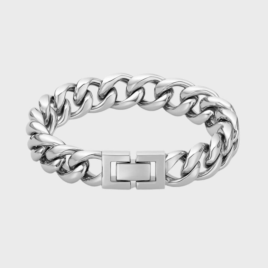 Clean Cubana Armband - 12 mm Weissgold – Hochwertiger Schmuck aus rostfreiem Edelstahl & Titanium Steel mit funkelnden Zirkonia-Steinen, wasserfest & kratzfest – ideal für den Alltag