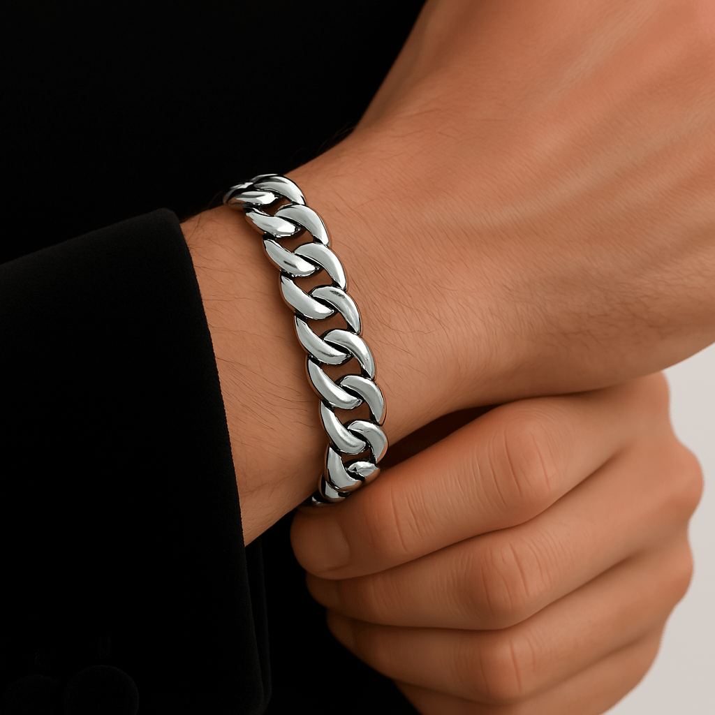 Clean Cubana Armband - 12 mm Weissgold – Hochwertiger Schmuck aus rostfreiem Edelstahl & Titanium Steel mit funkelnden Zirkonia-Steinen, wasserfest & kratzfest – ideal für den Alltag