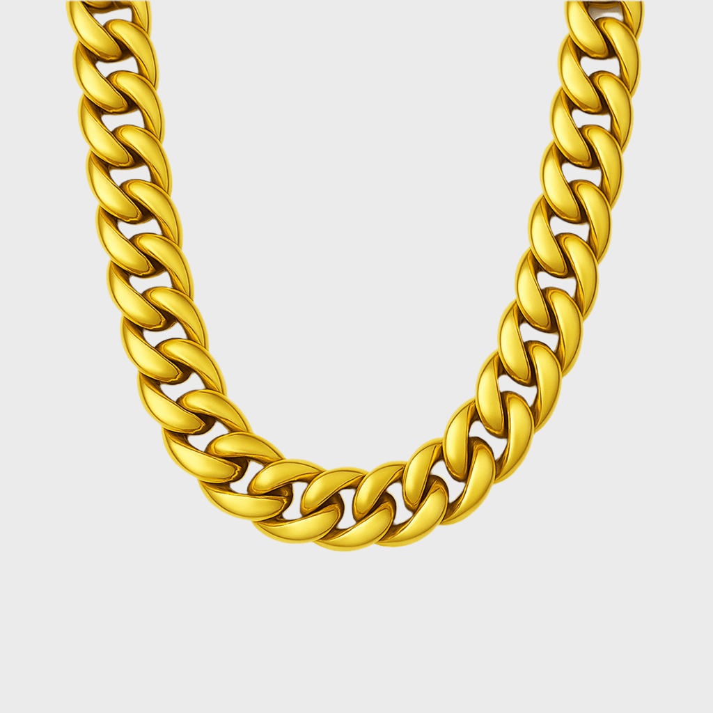 Clean Cubana Kette - 12 mm 18K vergoldet – 18K vergoldeter Schmuck aus Edelstahl & Titanium Steel mit funkelnden Zirkonia-Steinen, wasserfest, farbbeständig & ideal für den Alltag