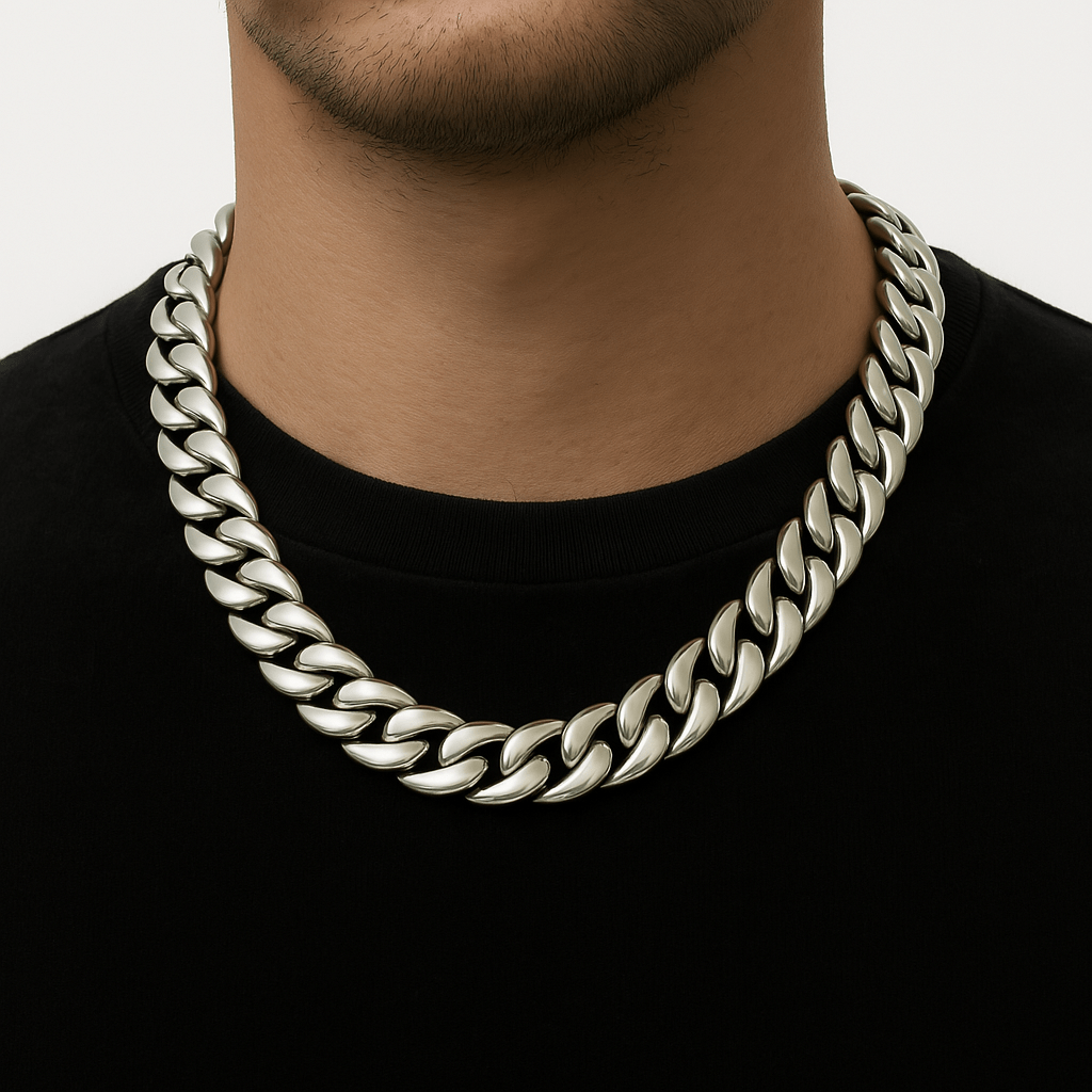 Clean Cubana Kette - 12 mm Weissgold – hochwertiger Unisex Schmuck aus Weißgold mit Zirkonia | wasserfest & langlebig – Velorys