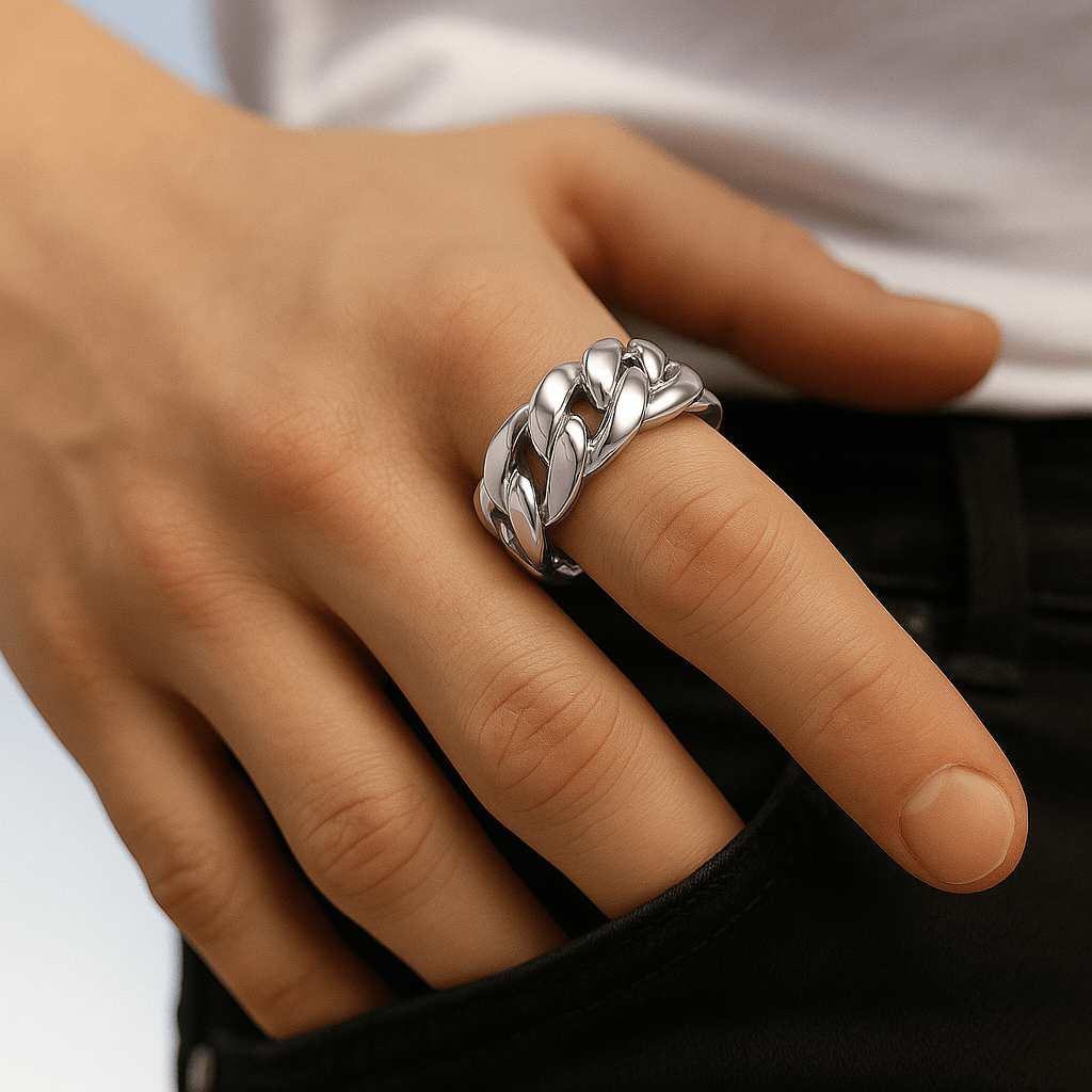 Clean Cubana Ring - 5 mm Weissgold – Hochwertiger Schmuck aus rostfreiem Edelstahl & Titanium Steel mit funkelnden Zirkonia-Steinen, wasserfest & kratzfest – ideal für den Alltag