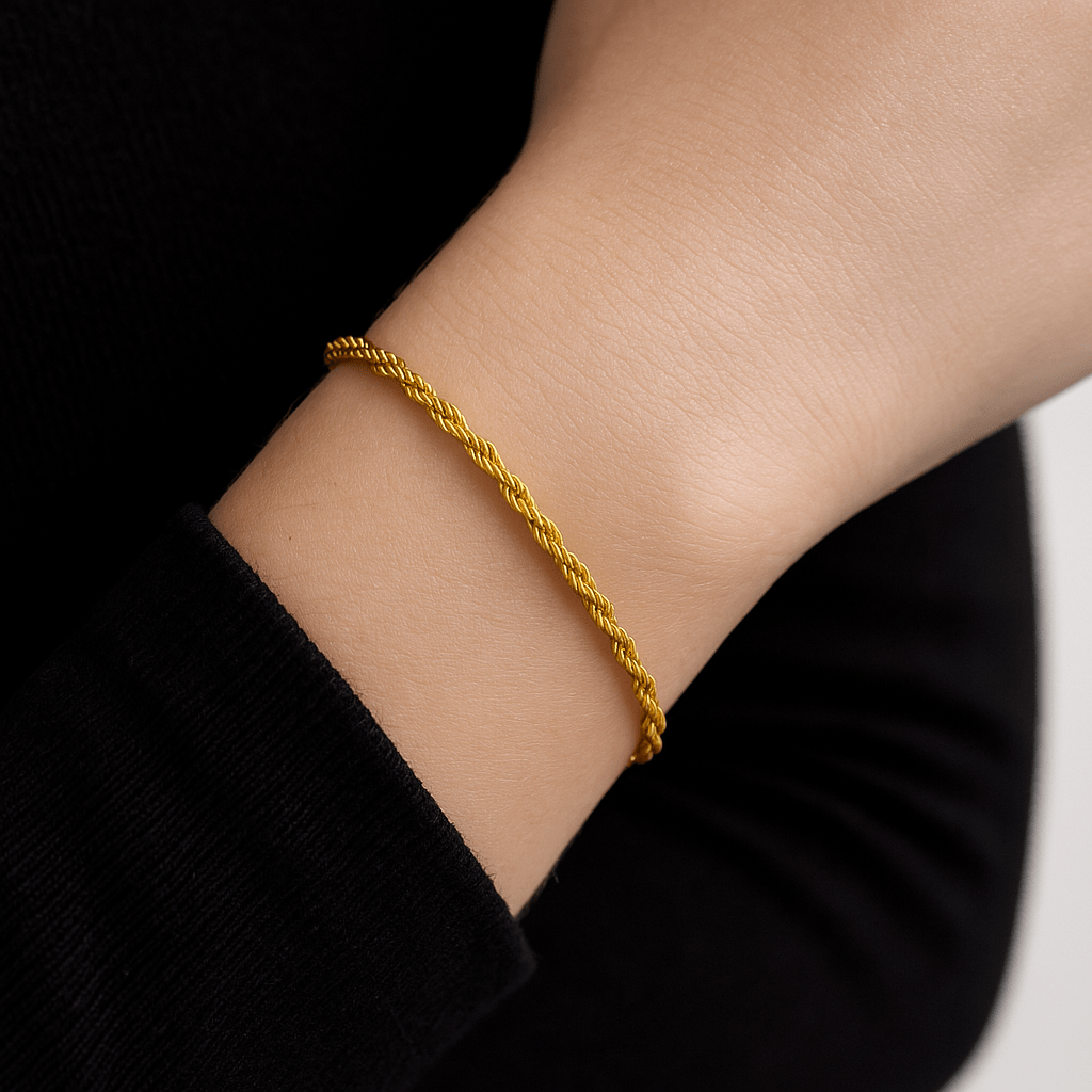 Clean Rope Armband - 3 mm 18K vergoldet – 18k vergoldeter Unisex Schmuck aus Edelstahl mit Zirkonia | wasserfest & langlebig – Velorys