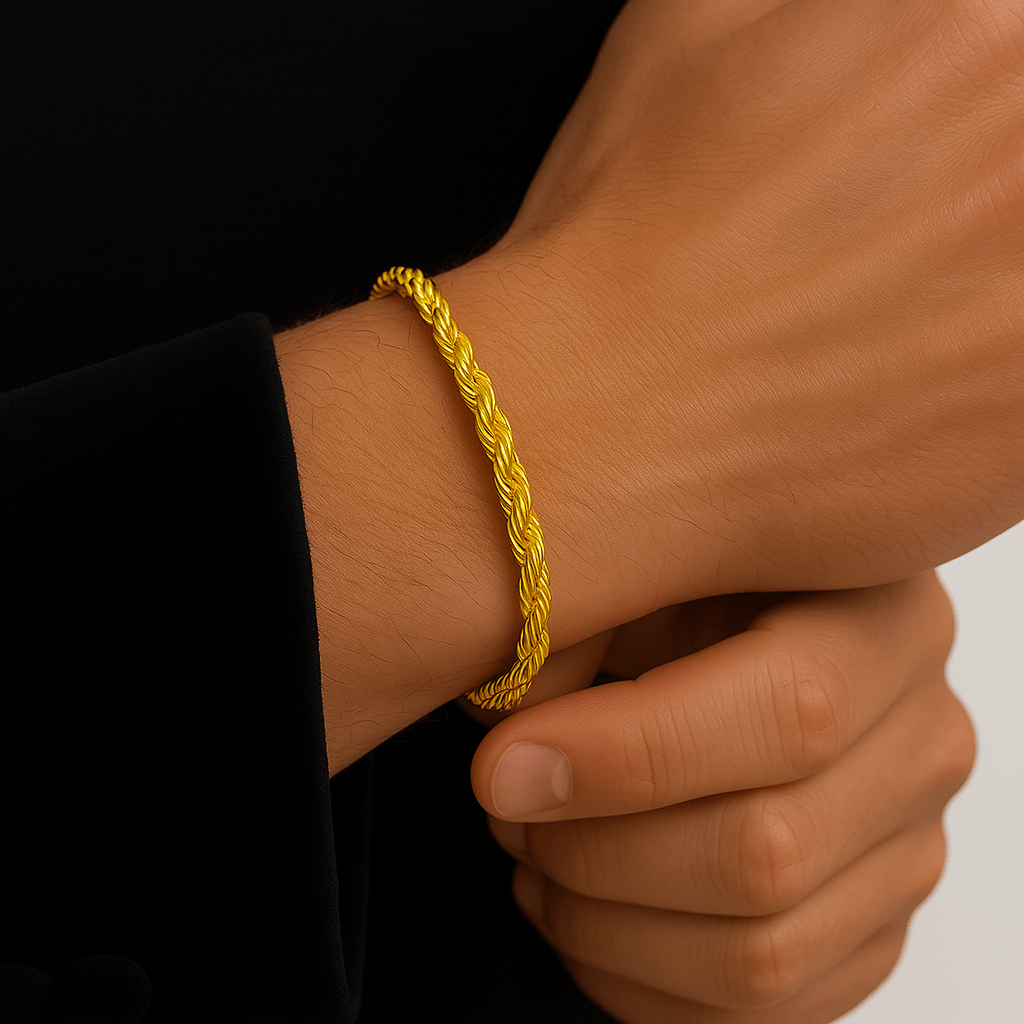 Clean Rope Armband - 6 mm 18K vergoldet – 18K vergoldeter Schmuck aus Edelstahl & Titanium Steel mit funkelnden Zirkonia-Steinen, wasserfest, farbbeständig & ideal für den Alltag