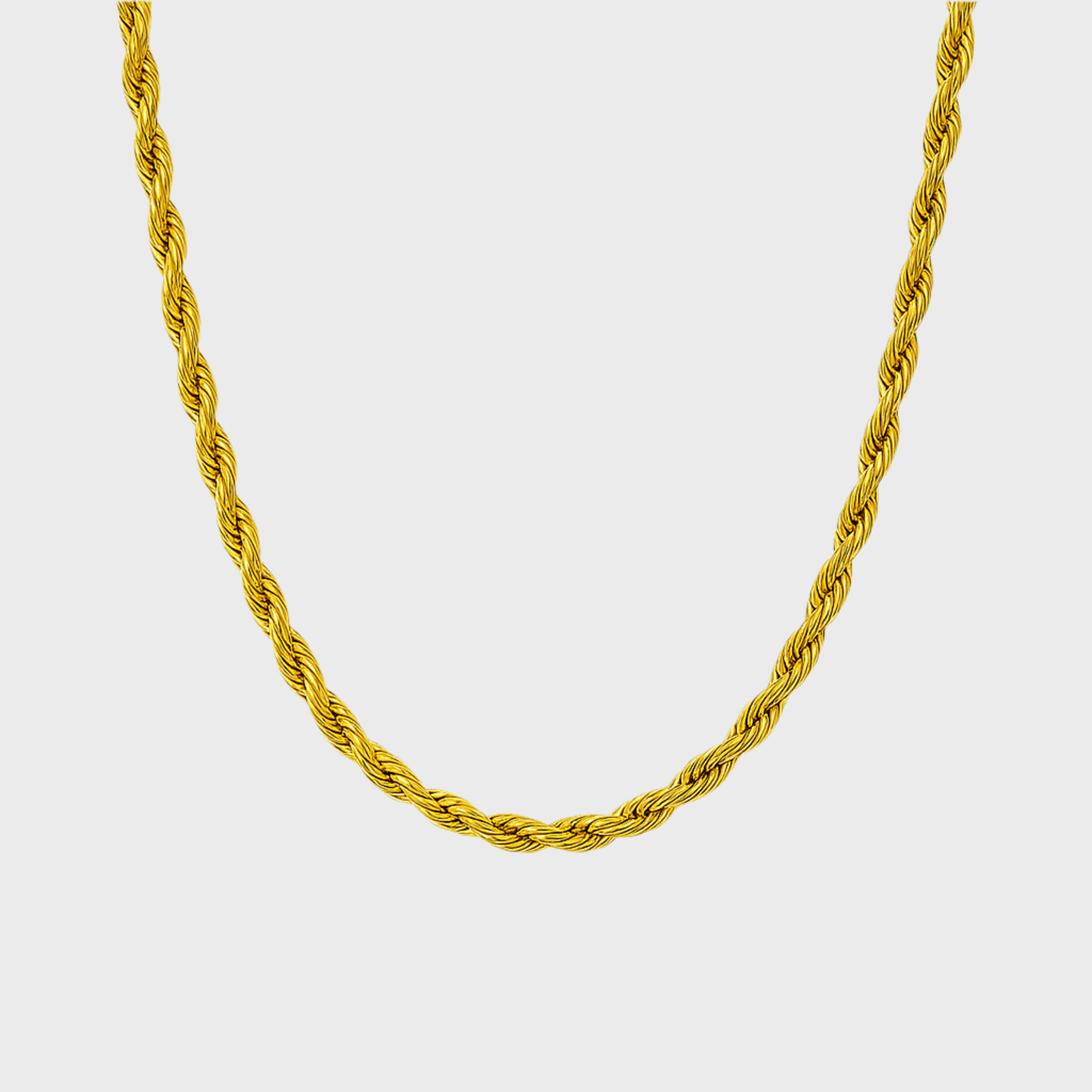 Clean Rope Kette - 3 mm 18K vergoldet – 18k vergoldeter Unisex Schmuck aus Edelstahl mit Zirkonia | wasserfest & langlebig – Velorys