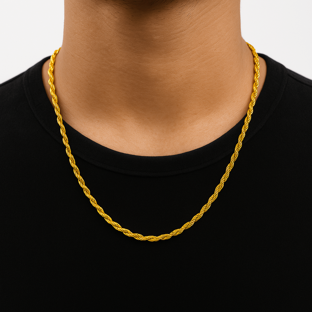 Clean Rope Kette - 3 mm 18K vergoldet – 18k vergoldeter Unisex Schmuck aus Edelstahl mit Zirkonia | wasserfest & langlebig – Velorys