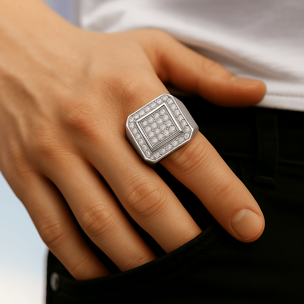 Ice Blox Ring - Weissgold – Hochwertiger Schmuck aus rostfreiem Edelstahl & Titanium Steel mit funkelnden Zirkonia-Steinen, wasserfest & kratzfest – ideal für den Alltag