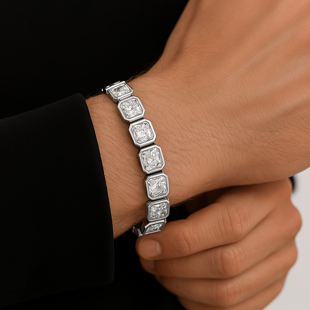 Ice Clustered Armband - 10 mm Weissgold – Hochwertiger Schmuck aus rostfreiem Edelstahl & Titanium Steel mit funkelnden Zirkonia-Steinen, wasserfest & kratzfest – ideal für den Alltag