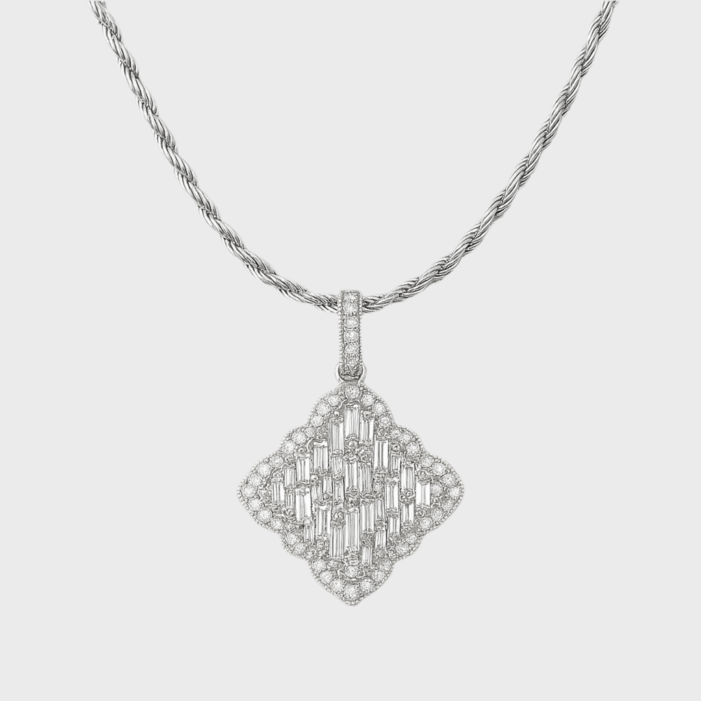 Iced Clover Kette - Weissgold – Hochwertiger Schmuck aus rostfreiem Edelstahl & Titanium Steel mit funkelnden Zirkonia-Steinen, wasserfest & kratzfest – ideal für den Alltag