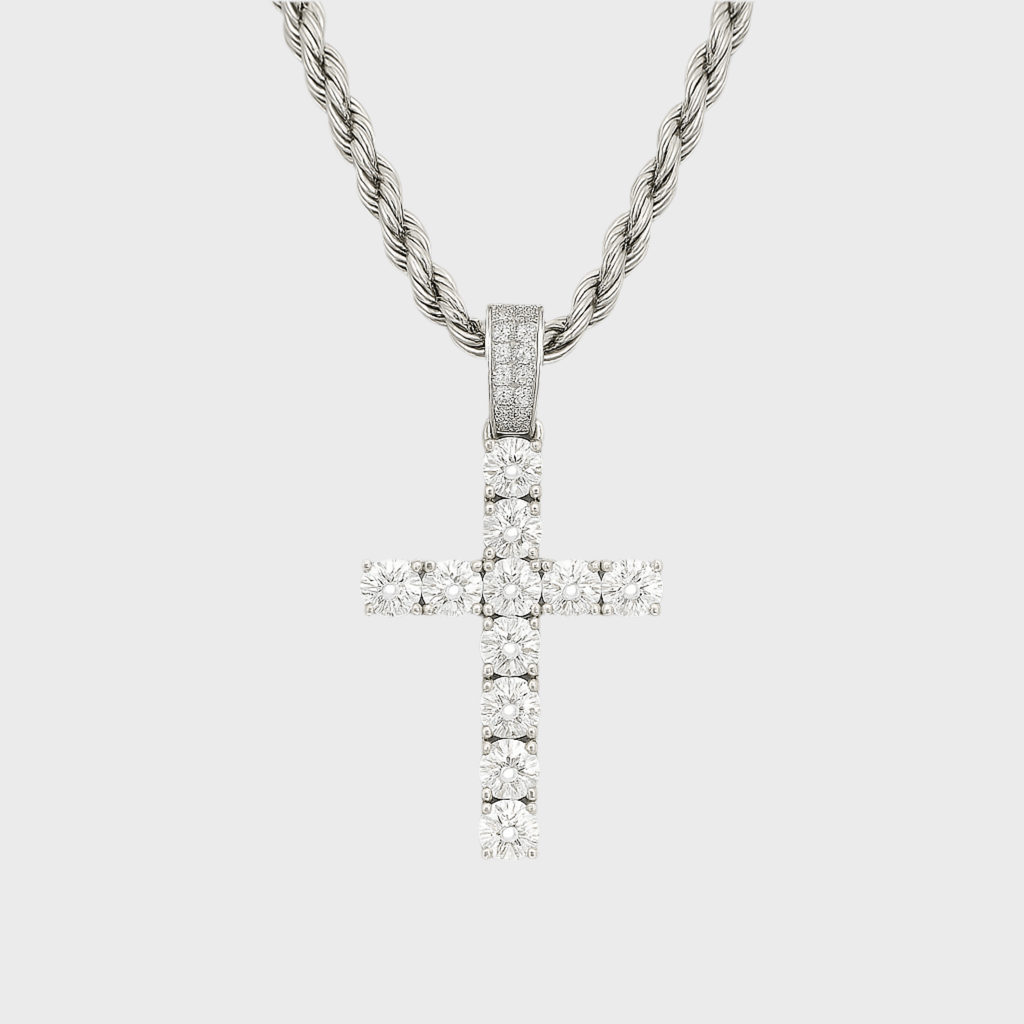 Anhänger Kette mit Kreuz – 4 mm Weissgold – Hochwertiger Schmuck aus rostfreiem Edelstahl & Titanium Steel mit funkelnden Zirkonia-Steinen, wasserfest & kratzfest – ideal für den Alltag