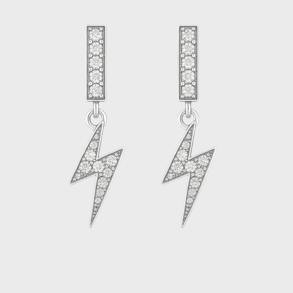 Lightning Ohrringe - Weissgold – Hochwertiger Schmuck aus rostfreiem Edelstahl & Titanium Steel mit funkelnden Zirkonia-Steinen, wasserfest & kratzfest – ideal für den Alltag