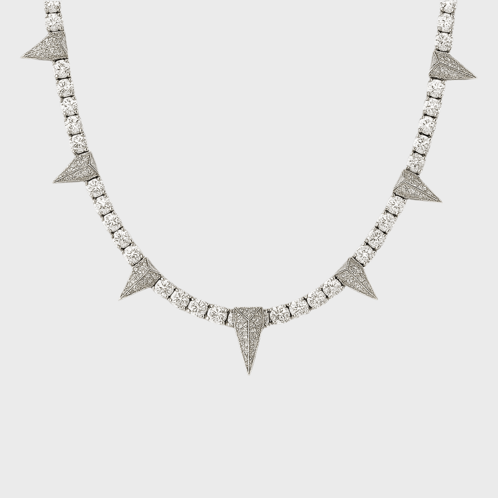 Spiked Breaker Kette - 5 mm Weissgold – Hochwertiger Schmuck aus rostfreiem Edelstahl & Titanium Steel mit funkelnden Zirkonia-Steinen, wasserfest & kratzfest – ideal für den Alltag