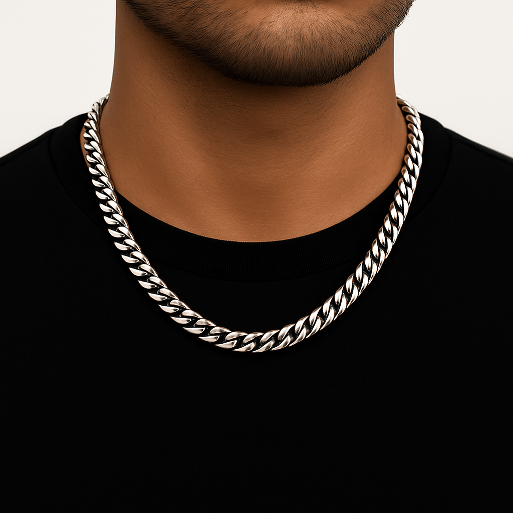 Clean Cubana Kette - 6 mm Weissgold – Hochwertiger Schmuck aus rostfreiem Edelstahl & Titanium Steel mit funkelnden Zirkonia-Steinen, wasserfest & kratzfest – ideal für den Alltag