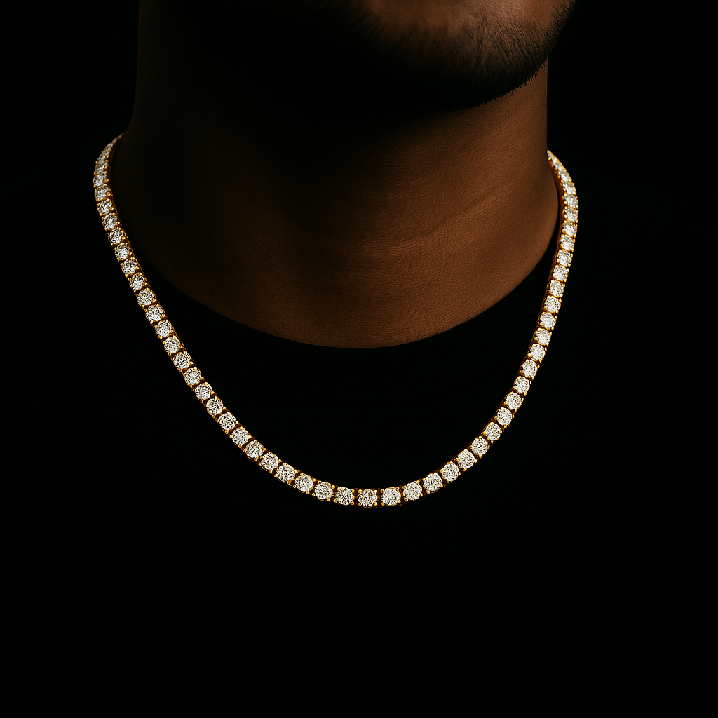 Ice Breaker Kette - 5 mm 18K vergoldet – 18K vergoldeter Schmuck aus Edelstahl & Titanium Steel mit funkelnden Zirkonia-Steinen, wasserfest, farbbeständig & ideal für den Alltag