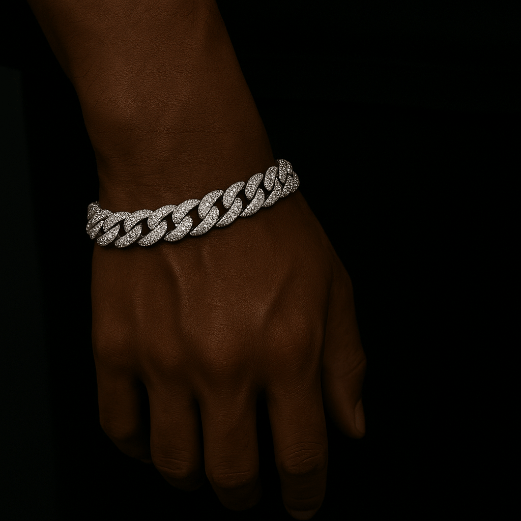 Icy Cubana Armband - 8 mm Weissgold – Hochwertiger Schmuck aus rostfreiem Edelstahl & Titanium Steel mit funkelnden Zirkonia-Steinen, wasserfest & kratzfest – ideal für den Alltag