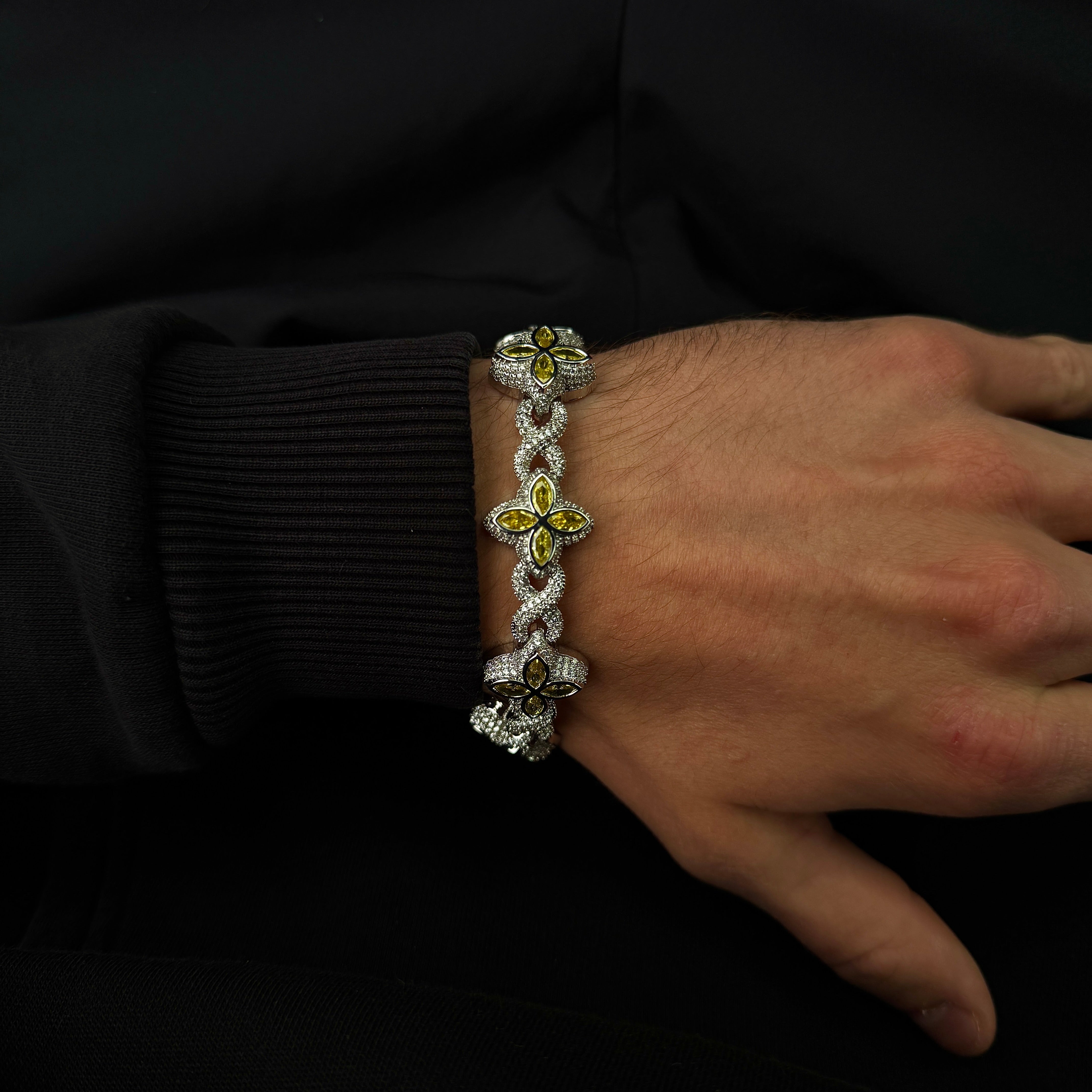 Solar Clover Armband - Weissgold