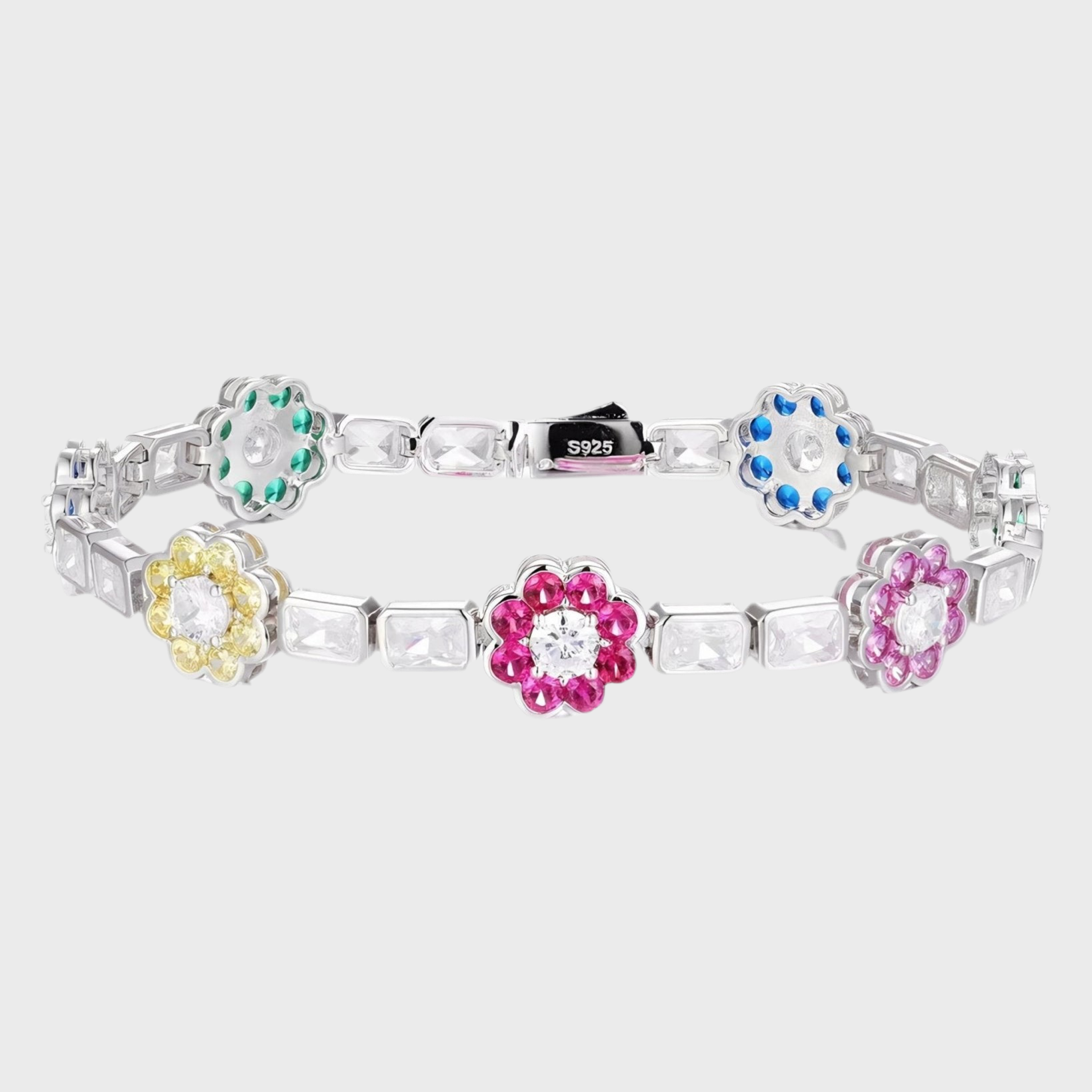 Flower Moissanit Armband - 12 mm 925 Sterling Silber