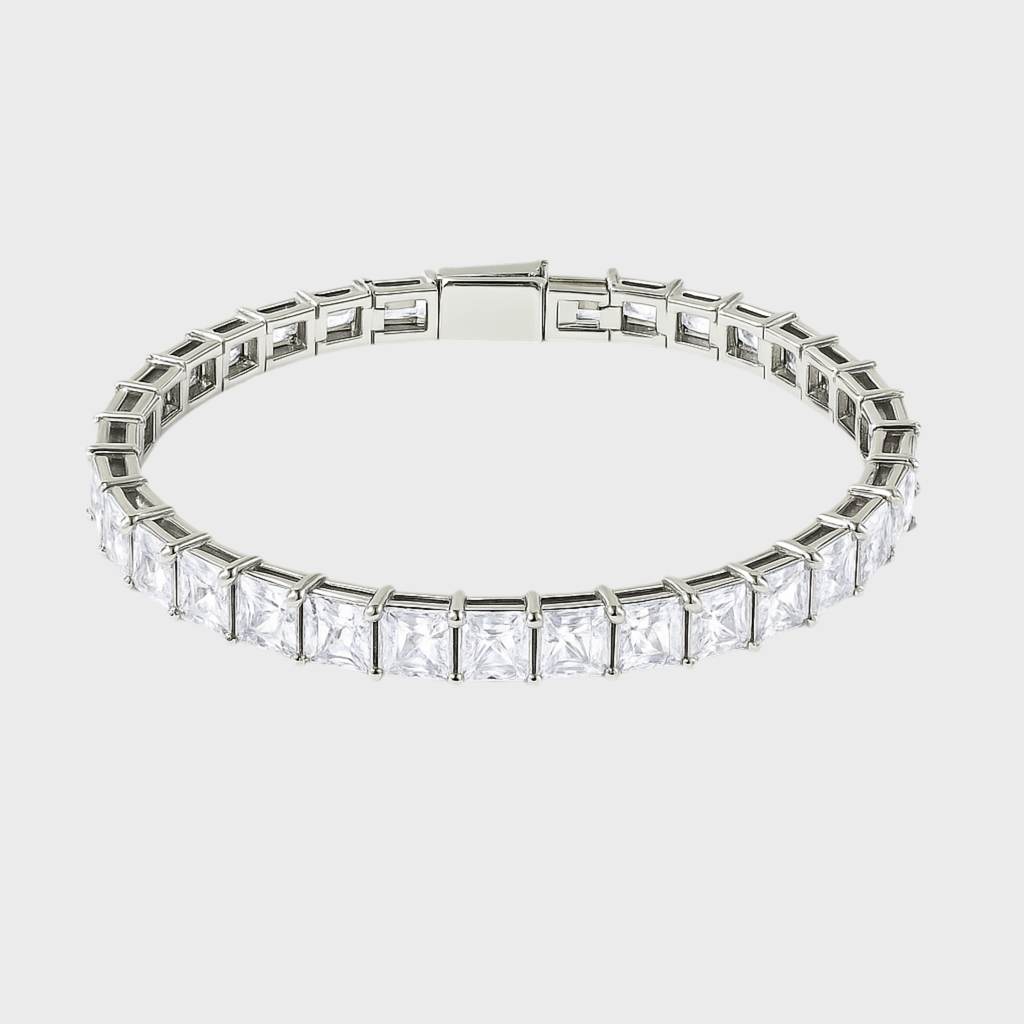 Iced Tennis Baguette Armband - 4 mm Weissgold – hochwertiger Unisex Schmuck aus Weißgold mit Zirkonia | wasserfest & langlebig – Velorys