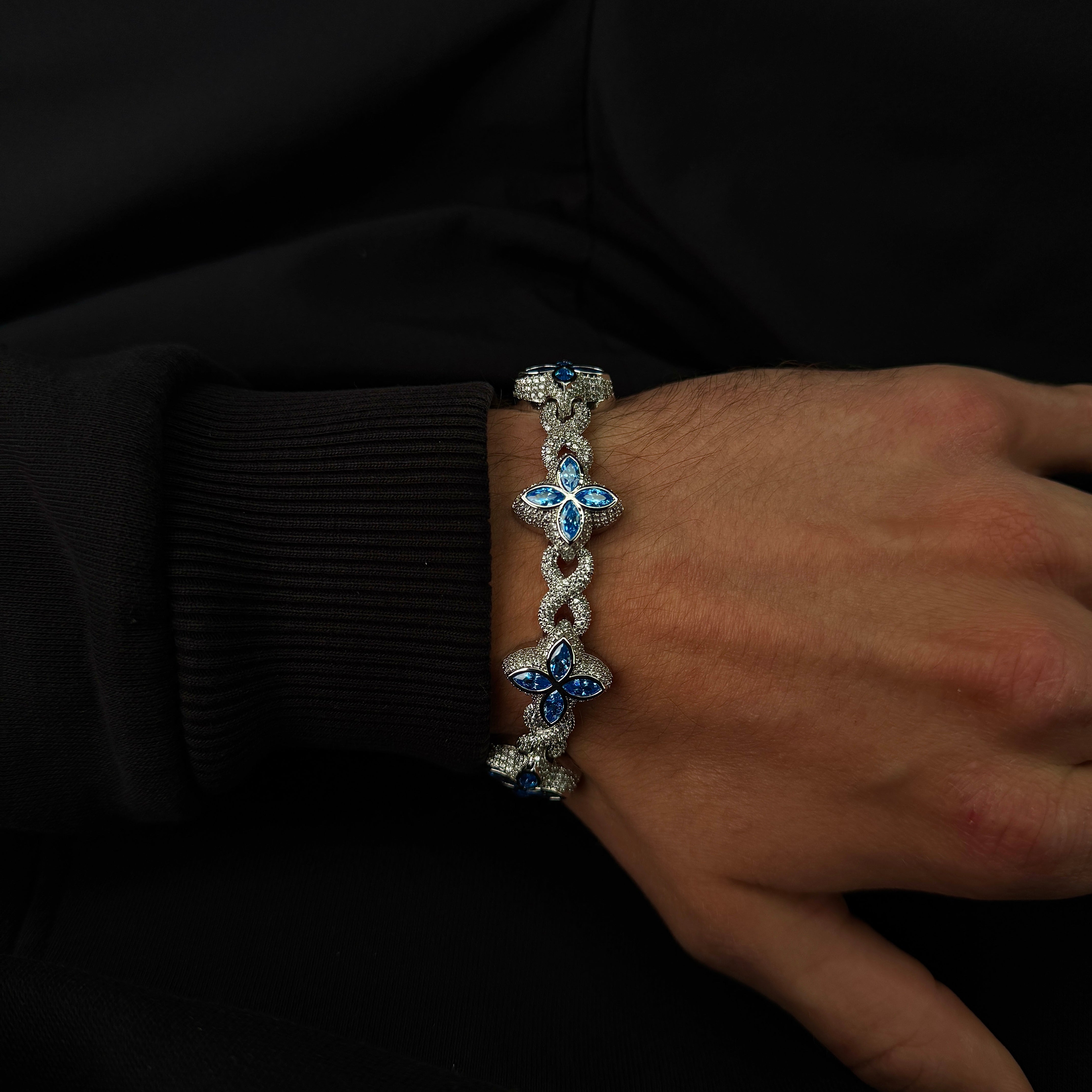 Aqua Clover Armband - Weissgold