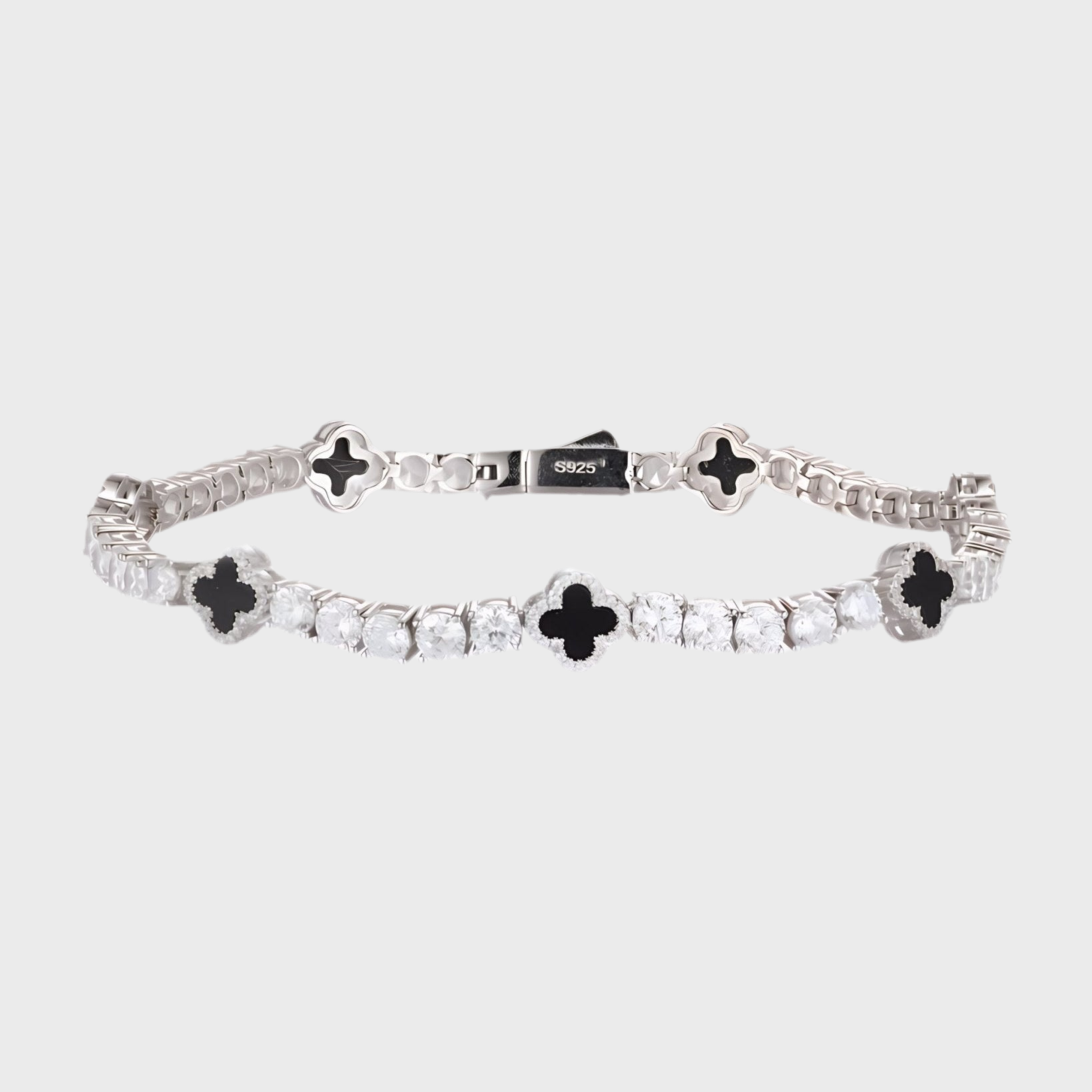 Moissanite Black Clover Tennis Armband S925 - Weissgold – luxuriöser Unisex Schmuck mit hochwertigem Moissanite-Besatz | maximaler Glanz & präzise Verarbeitung – Velorys