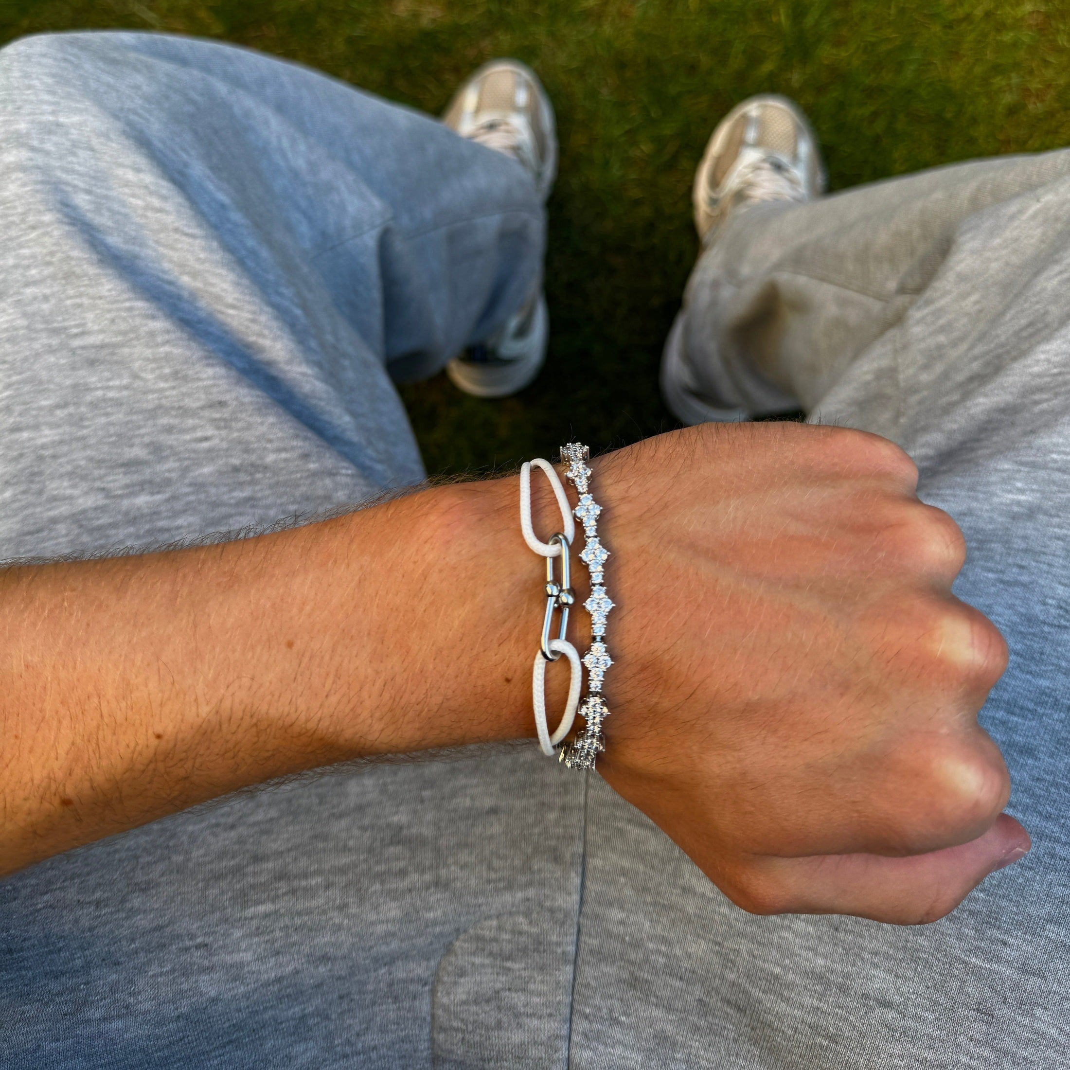 Honeycomb Armband - 3 mm Weissgold