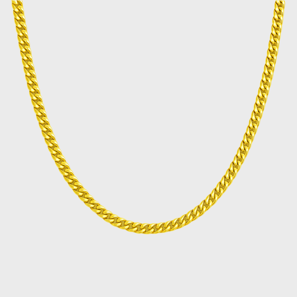 Cuban Halskette – 4 mm 18K vergoldet – 18K vergoldeter Schmuck aus Edelstahl & Titanium Steel mit funkelnden Zirkonia-Steinen, wasserfest, farbbeständig & ideal für den Alltag