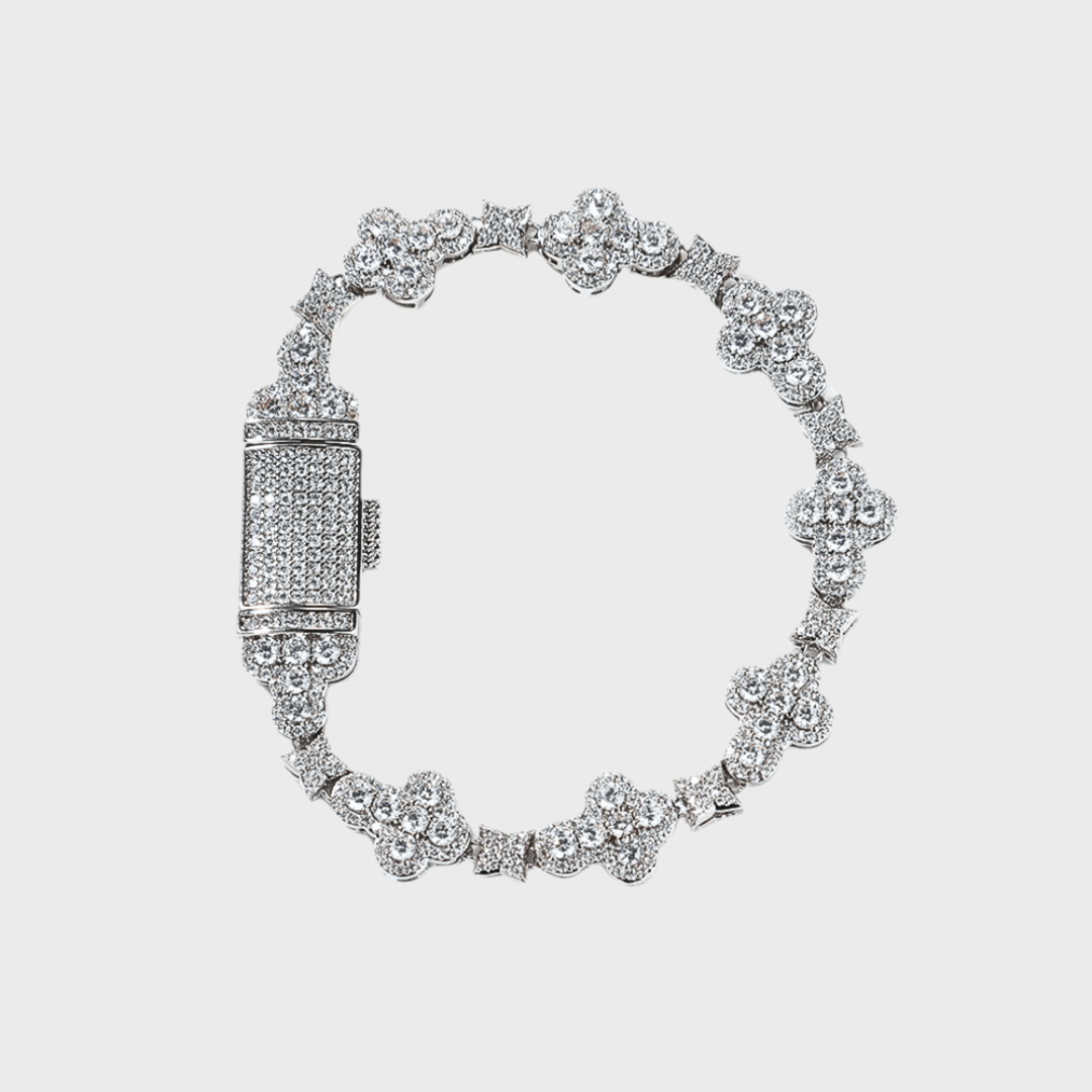 Iced Crossflower Armband – Weissgold – hochwertiger Unisex Schmuck aus Weißgold mit Zirkonia | wasserfest & langlebig – Velorys