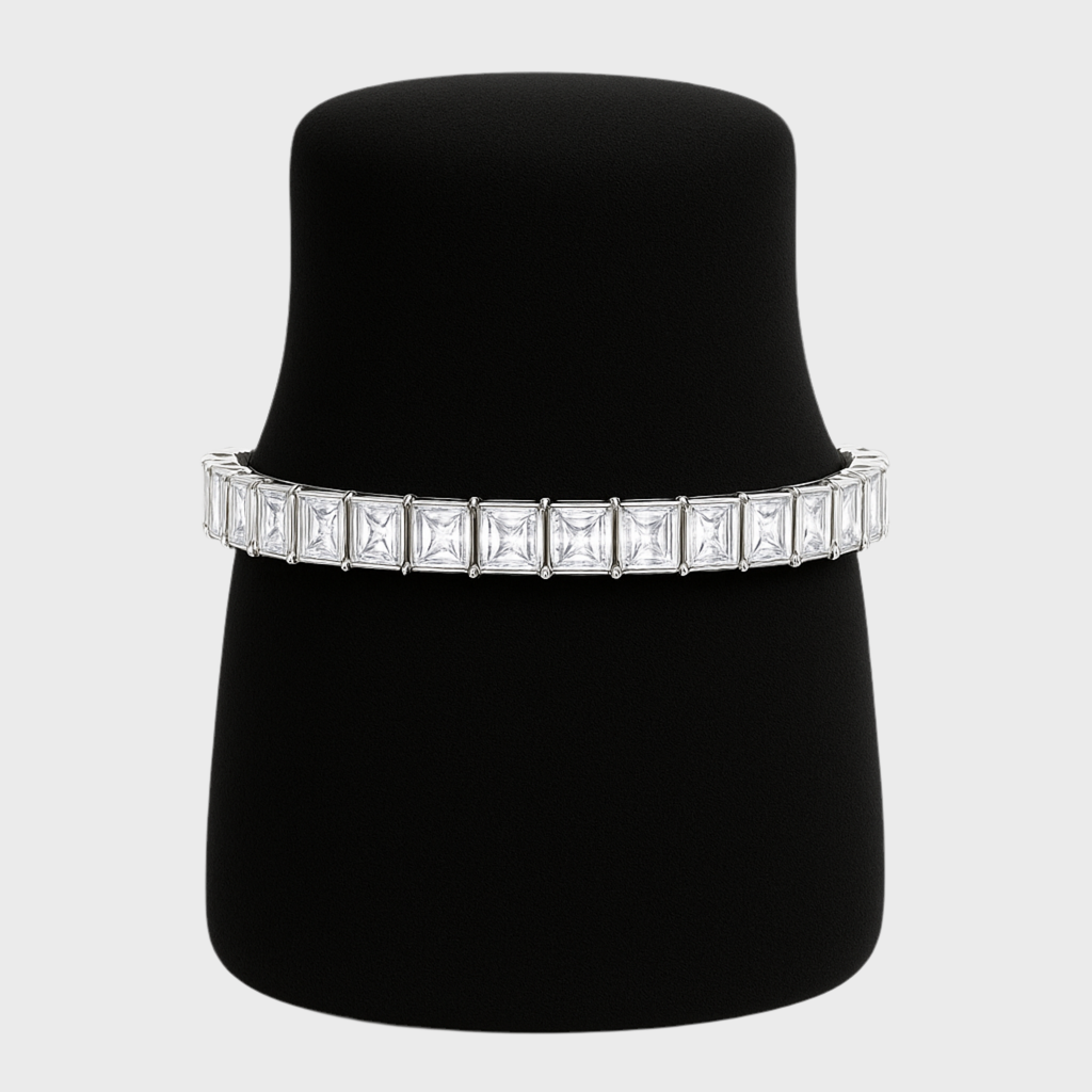 Iced Tennis Baguette Armband - 4 mm Weissgold – hochwertiger Unisex Schmuck aus Weißgold mit Zirkonia | wasserfest & langlebig – Velorys