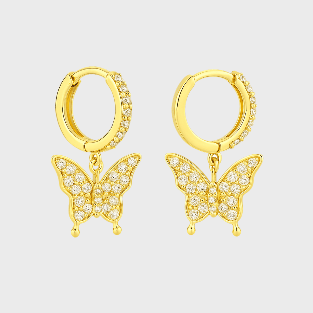 Butterfly Ohrringe - 18K vergoldet – 18k vergoldeter Unisex Schmuck aus Edelstahl mit Zirkonia | wasserfest & langlebig – Velorys