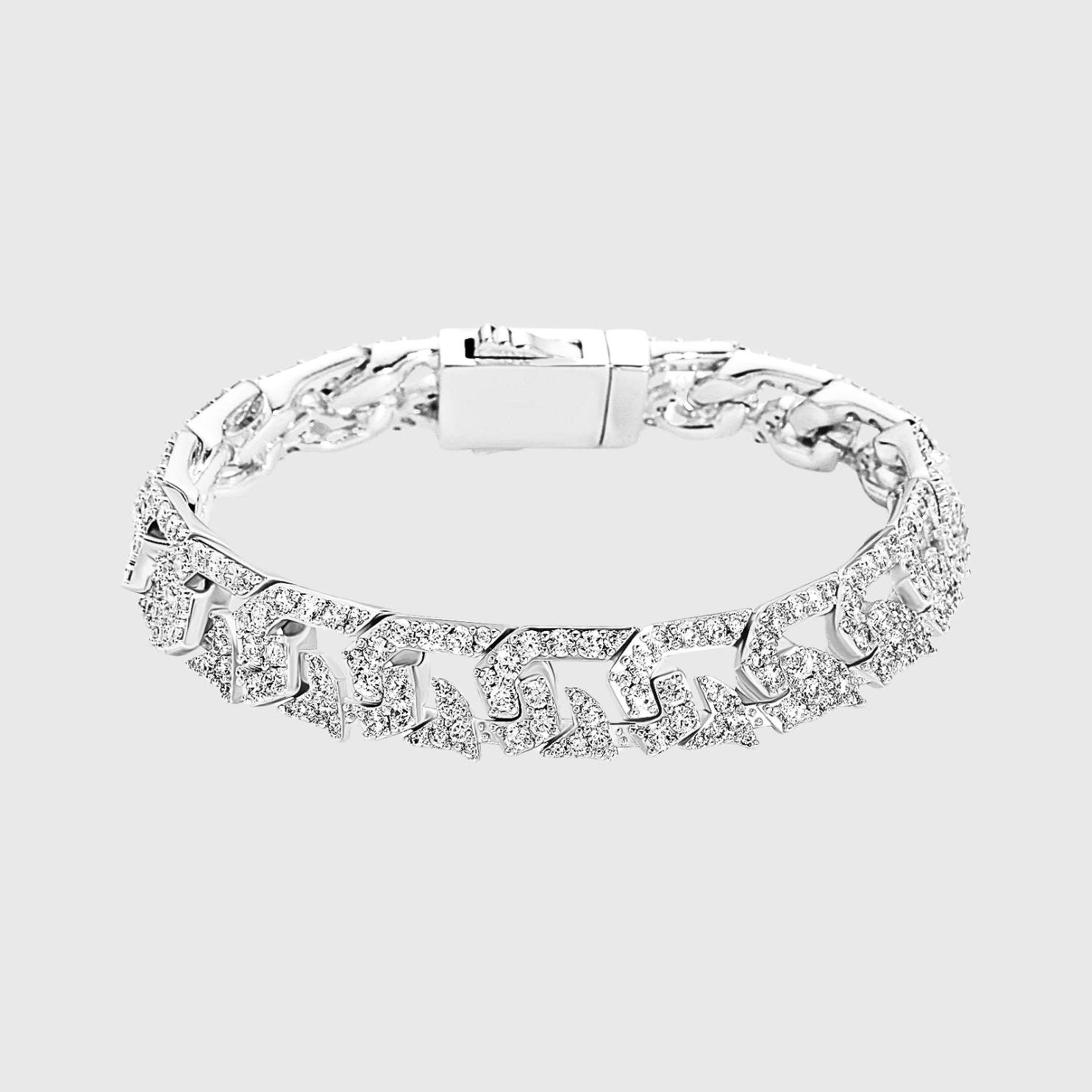 Chunky Cuban Armband aus Weißgold mit VVS CZ Steinen – 10mm Breite für Herren und Damen-1