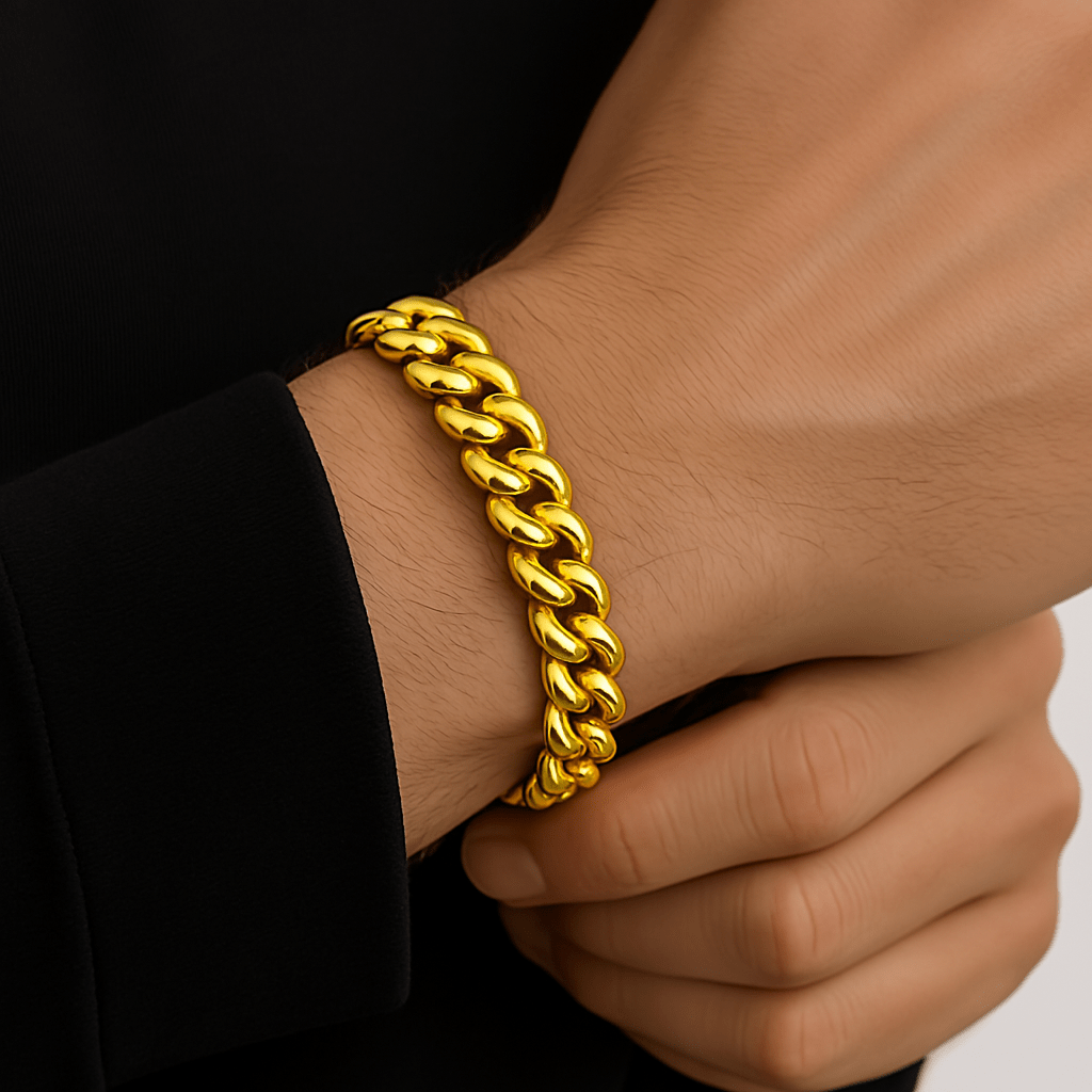 Clean Cubana Armband - 12 mm 18K vergoldet – 18K vergoldeter Schmuck aus Edelstahl & Titanium Steel mit funkelnden Zirkonia-Steinen, wasserfest, farbbeständig & ideal für den Alltag