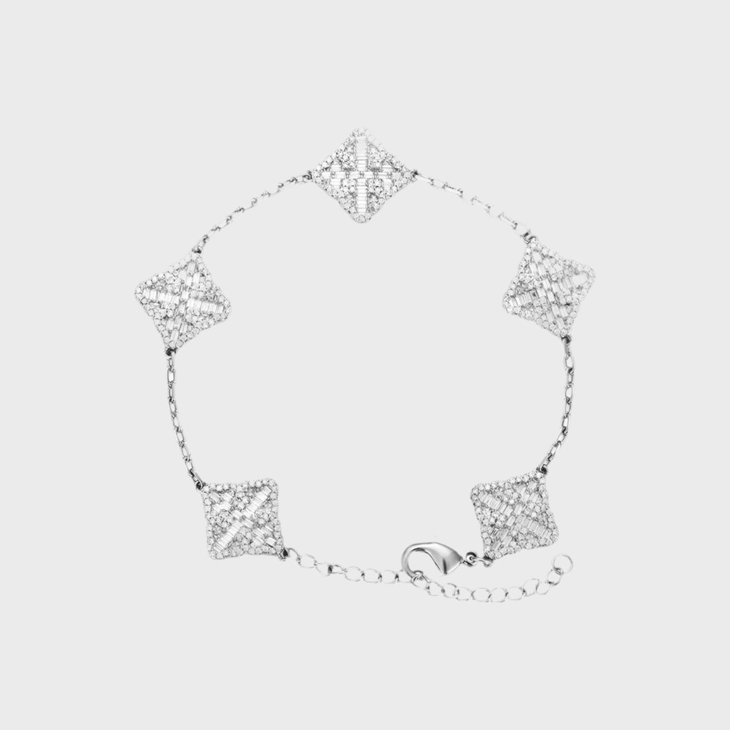 Iced Clover Armband - Weissgold – hochwertiger Unisex Schmuck aus Weißgold mit Zirkonia | wasserfest & langlebig – Velorys