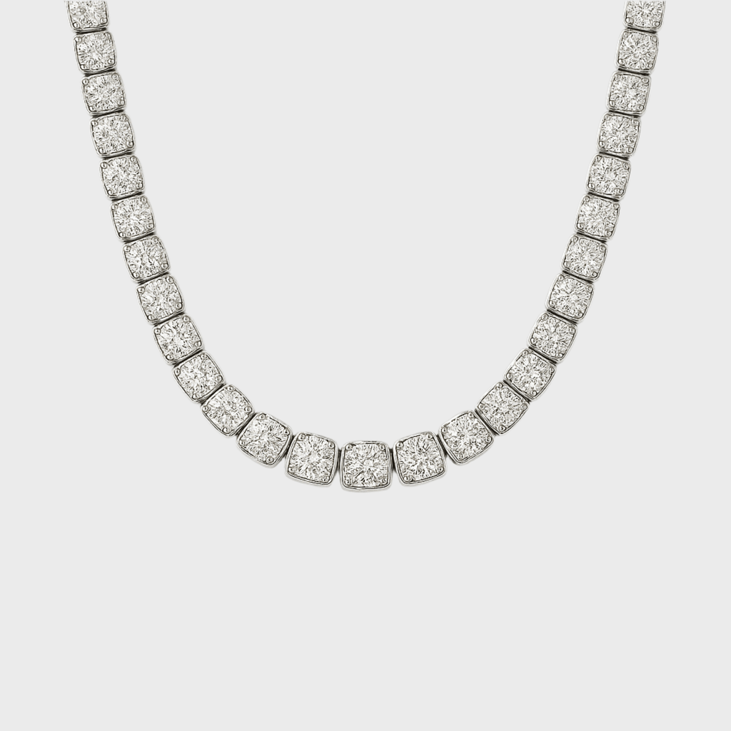 Iced Clustered Chain - 5 mm Weissgold – hochwertiger Unisex Schmuck aus Weißgold mit Zirkonia | wasserfest & langlebig – Velorys
