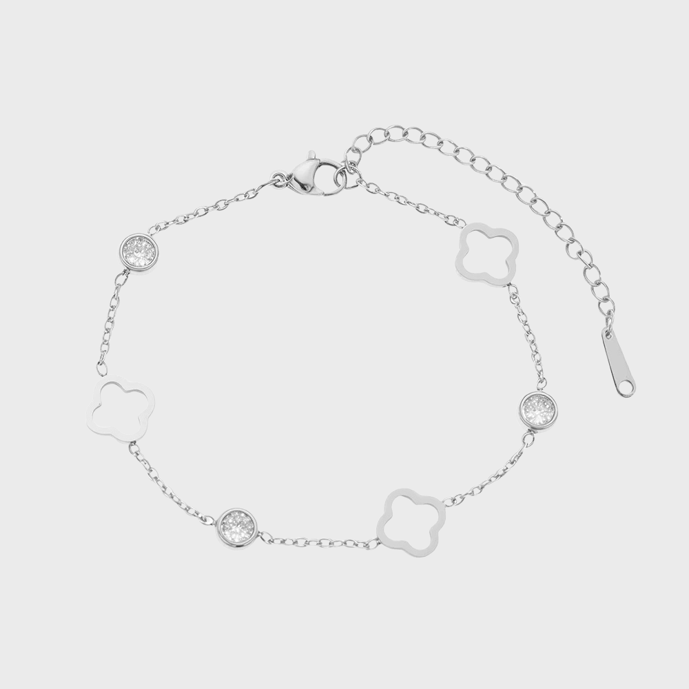 Kleeblatt Armband Damen – Edelstahl mit Zirkonia, verstellbar