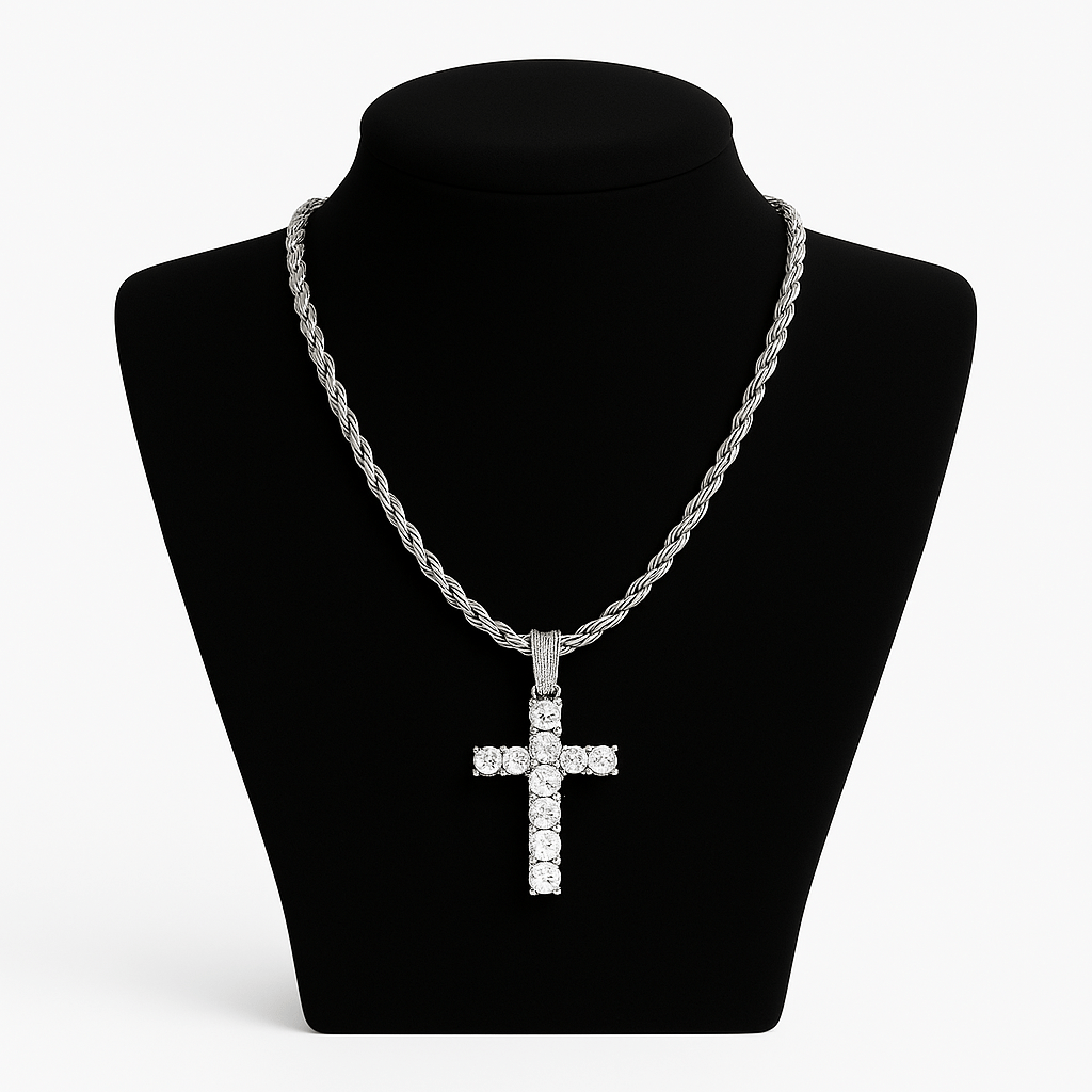 Kreuz Kette - 4 mm Kette Inklusive Weissgold – hochwertiger Unisex Schmuck aus Weißgold mit Zirkonia | wasserfest & langlebig – Velorys