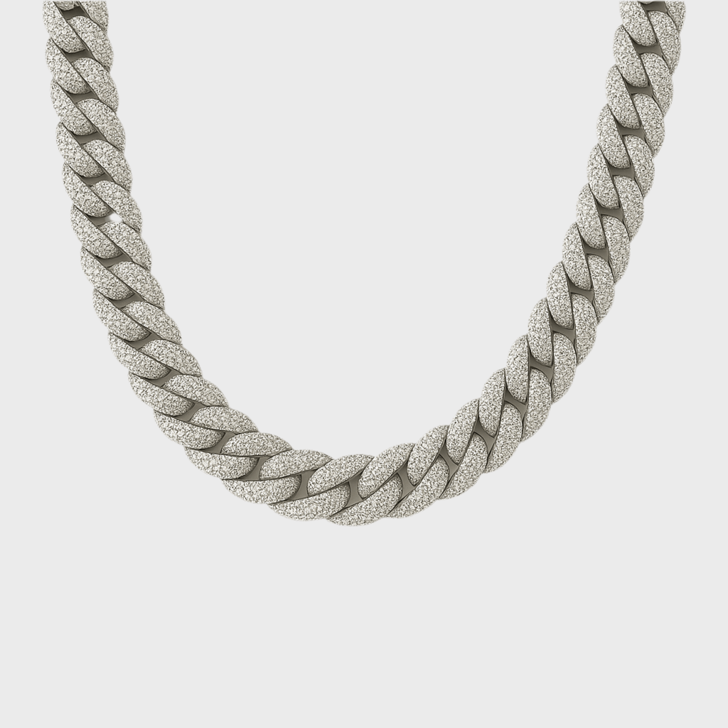 Prong Chain - 10 mm Weissgold – hochwertiger Unisex Schmuck aus Weißgold mit Zirkonia | wasserfest & langlebig – Velorys