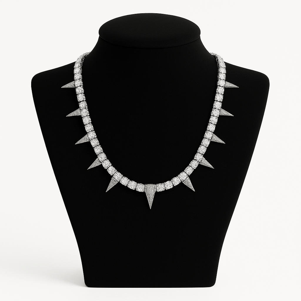 Spiked Breaker Kette - 5 mm Weissgold – hochwertiger Unisex Schmuck aus Weißgold mit Zirkonia | wasserfest & langlebig – Velorys