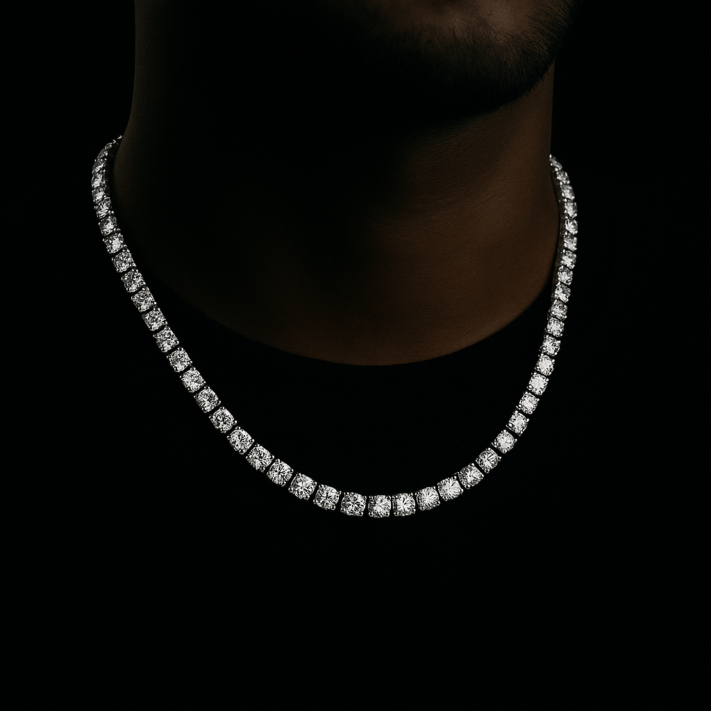 Ice Breaker Kette - 5 mm Weissgold – Hochwertiger Schmuck aus rostfreiem Edelstahl & Titanium Steel mit funkelnden Zirkonia-Steinen, wasserfest & kratzfest – ideal für den Alltag
