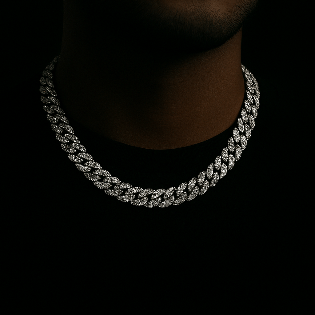 Icy Cubana Kette - 8 mm Weissgold – Hochwertiger Schmuck aus rostfreiem Edelstahl & Titanium Steel mit funkelnden Zirkonia-Steinen, wasserfest & kratzfest – ideal für den Alltag